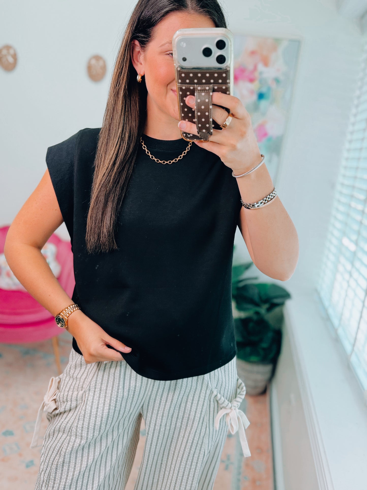 Black Basic Scuba Cuff Top