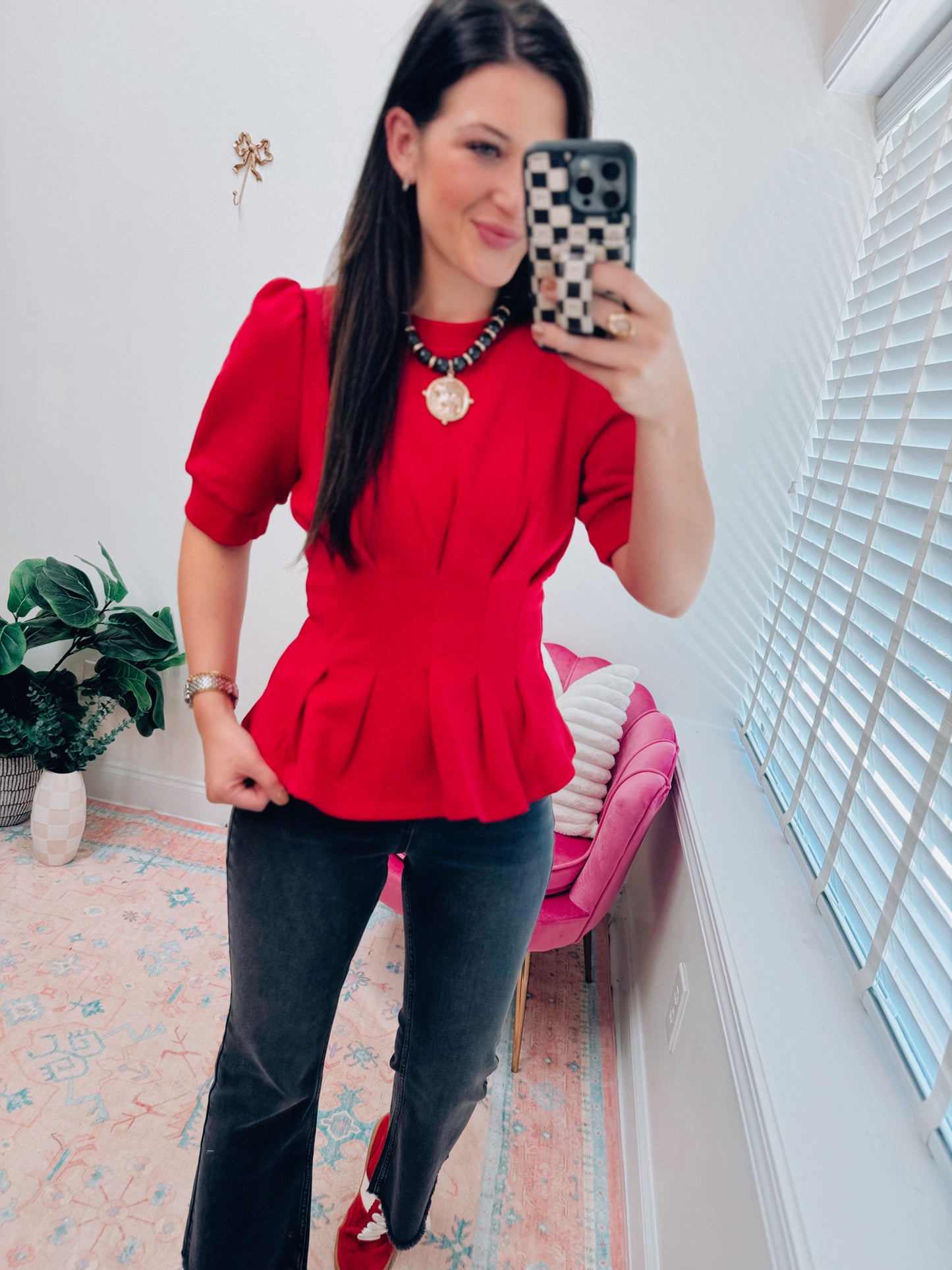Sideline Chic Pleated Top - Red
