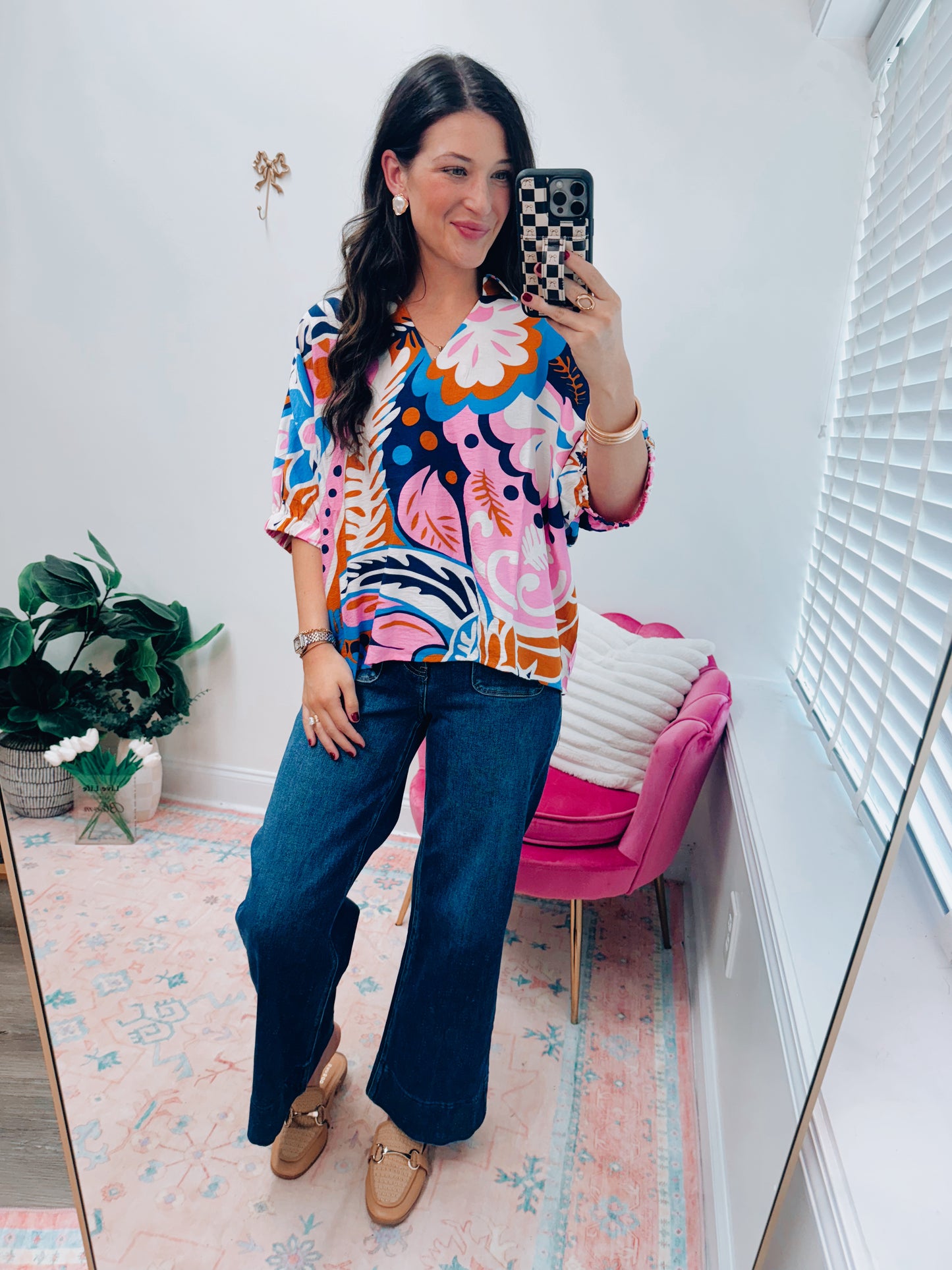 Navy Mix Abstract Top