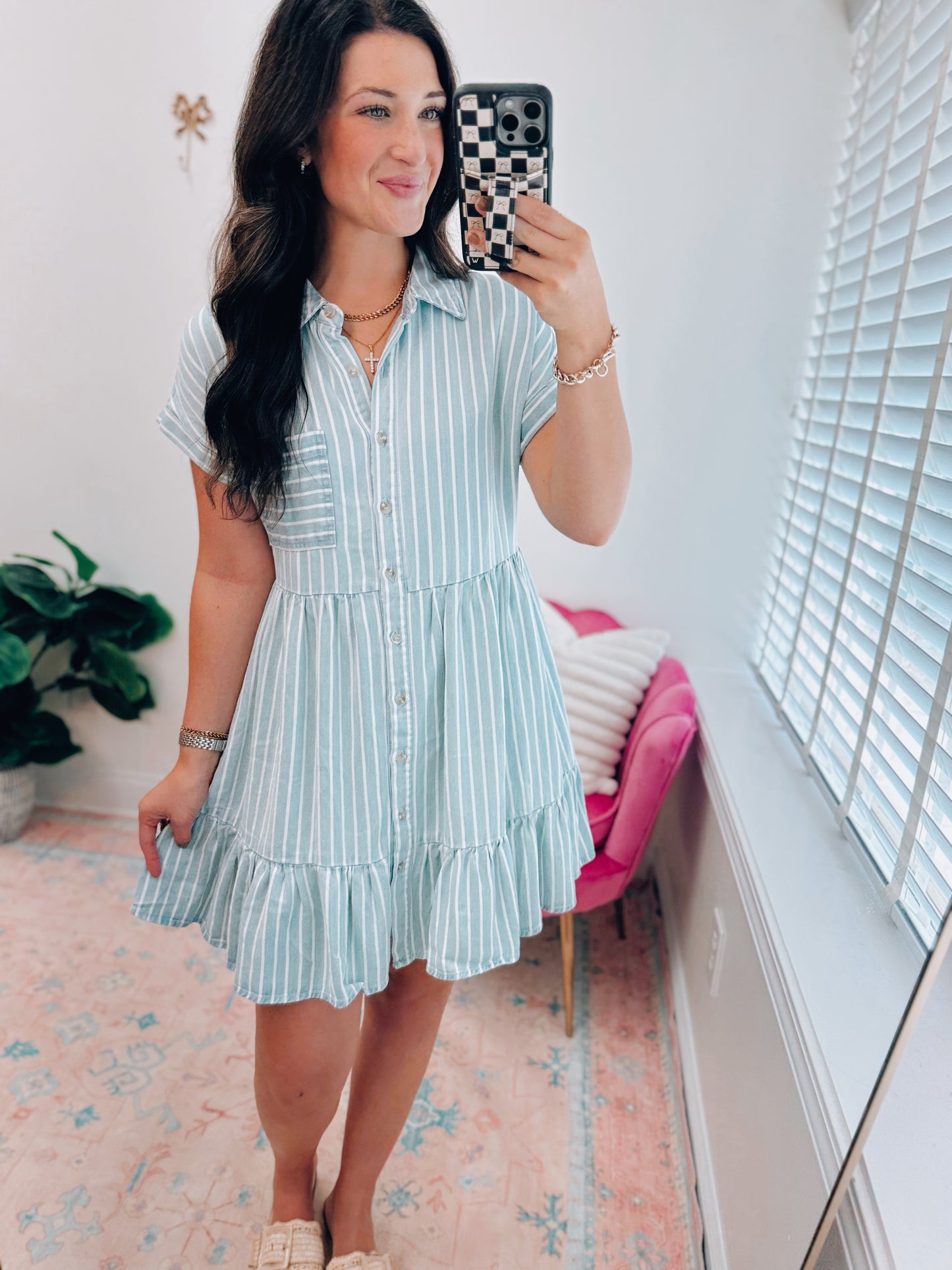 Striped Denim Mini Dress