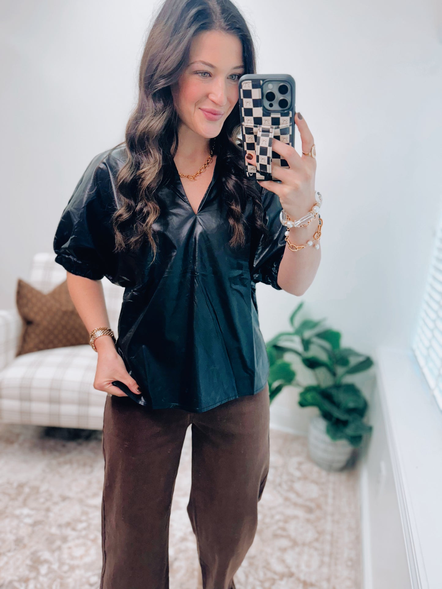 Tilly Faux Leather Top - Black