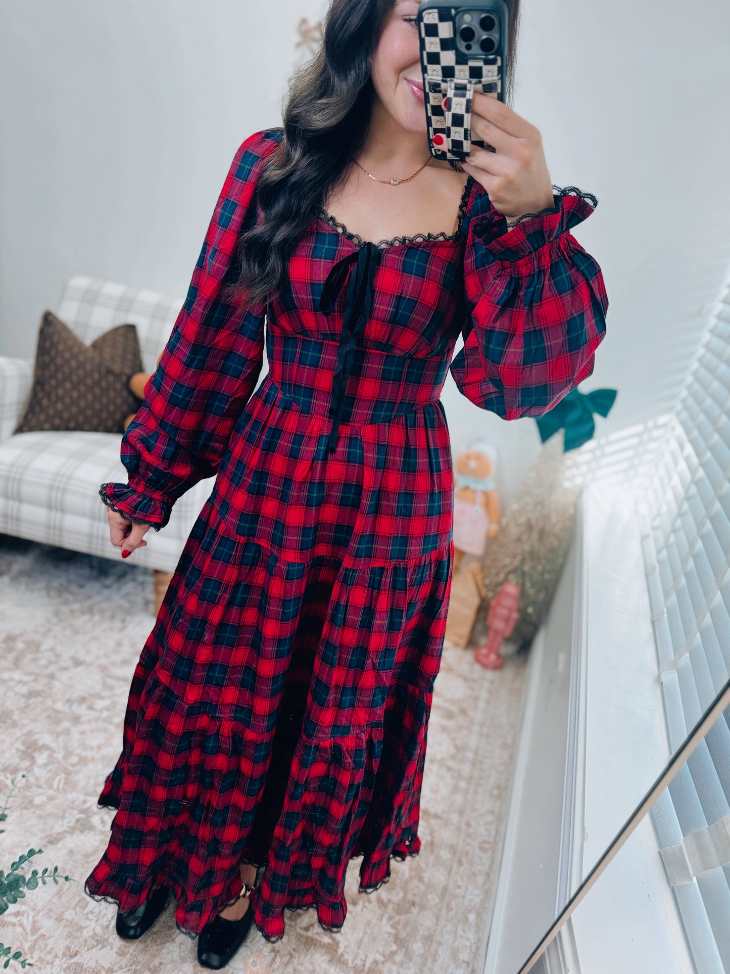 Ridge Plaid Tiered Maxi Dress