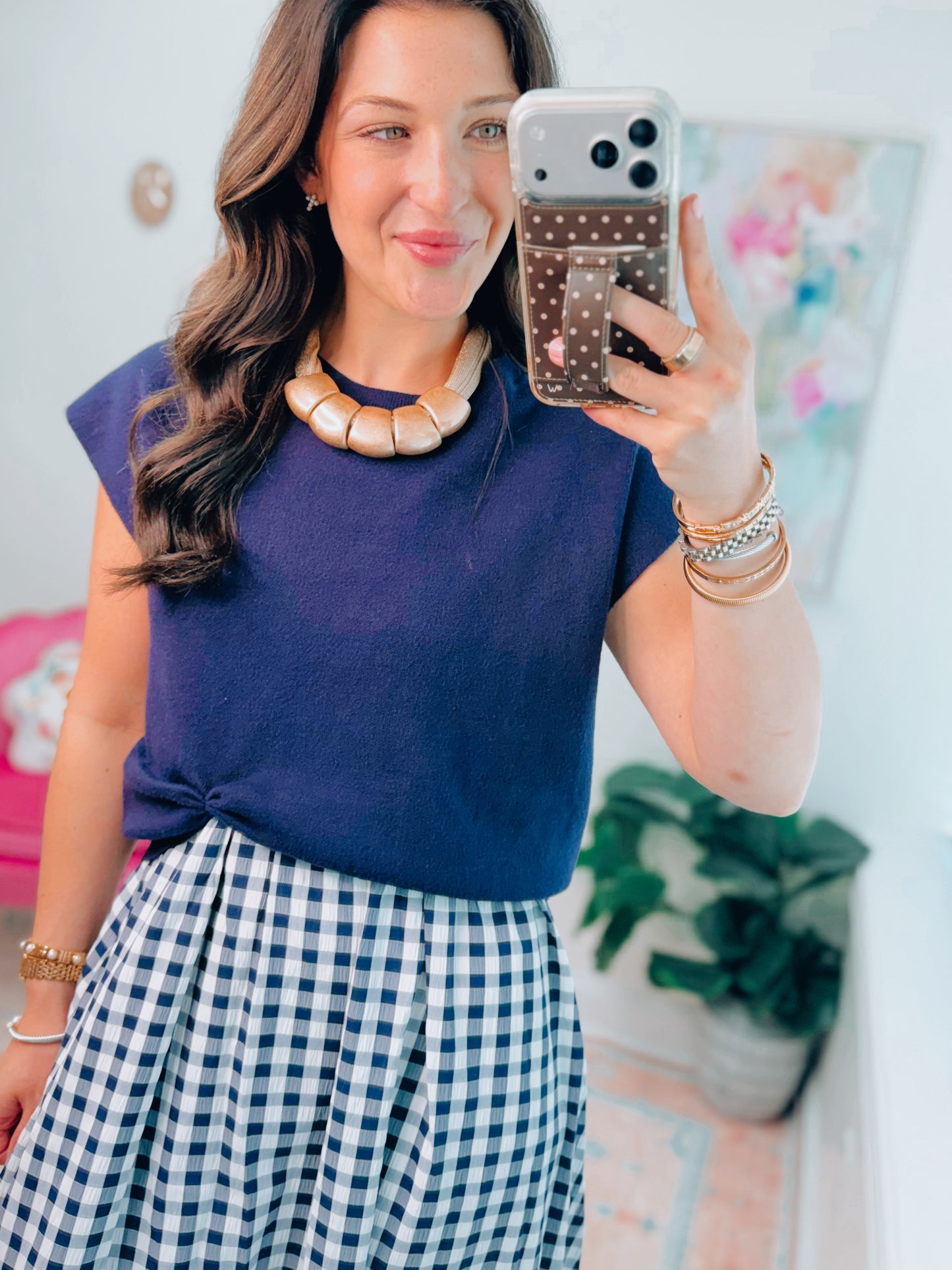 Lennox Navy Gingham Top + Maxi Dress Combo