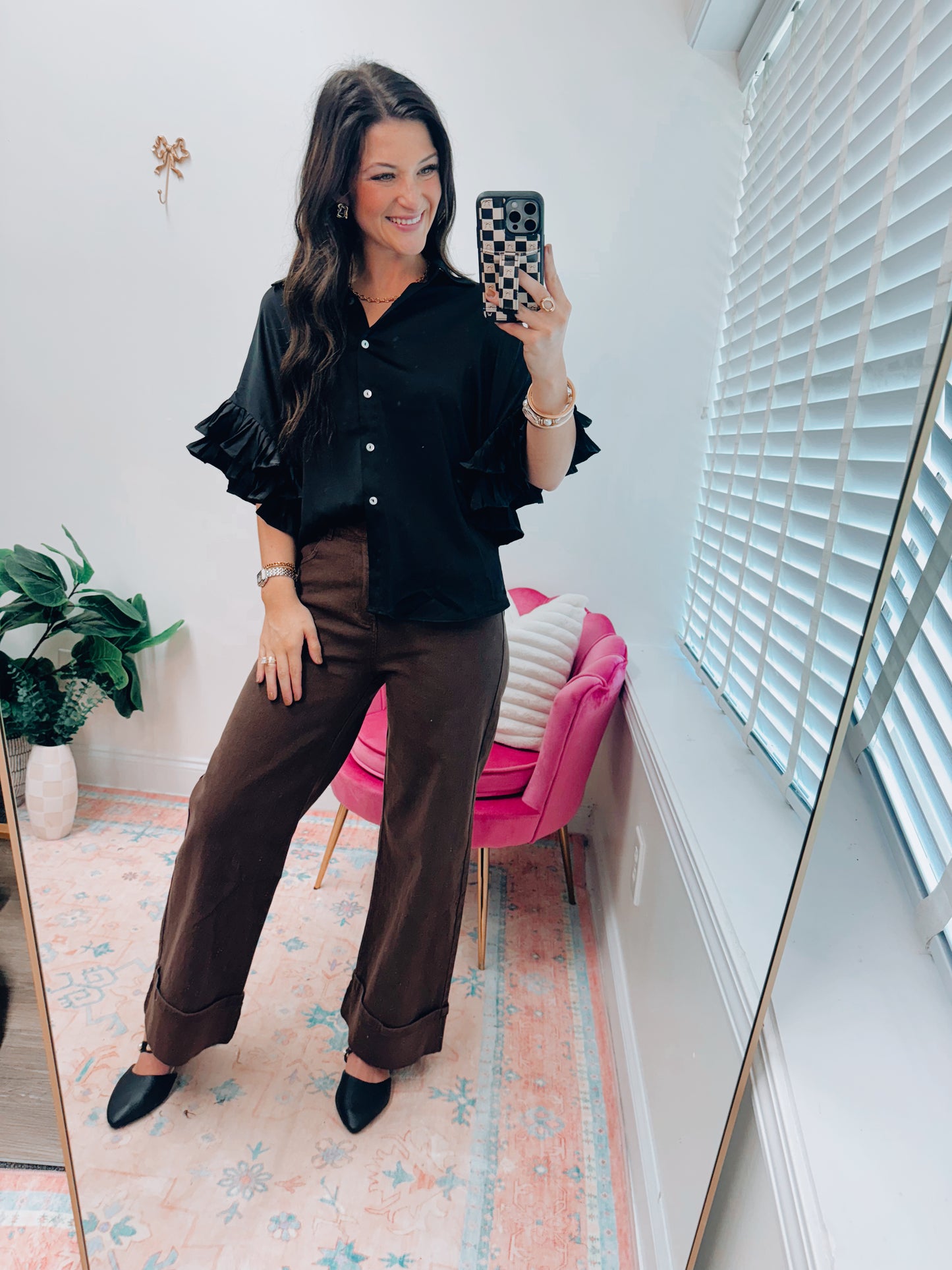 Chandler Pleated Flow Sleeve Satin Top