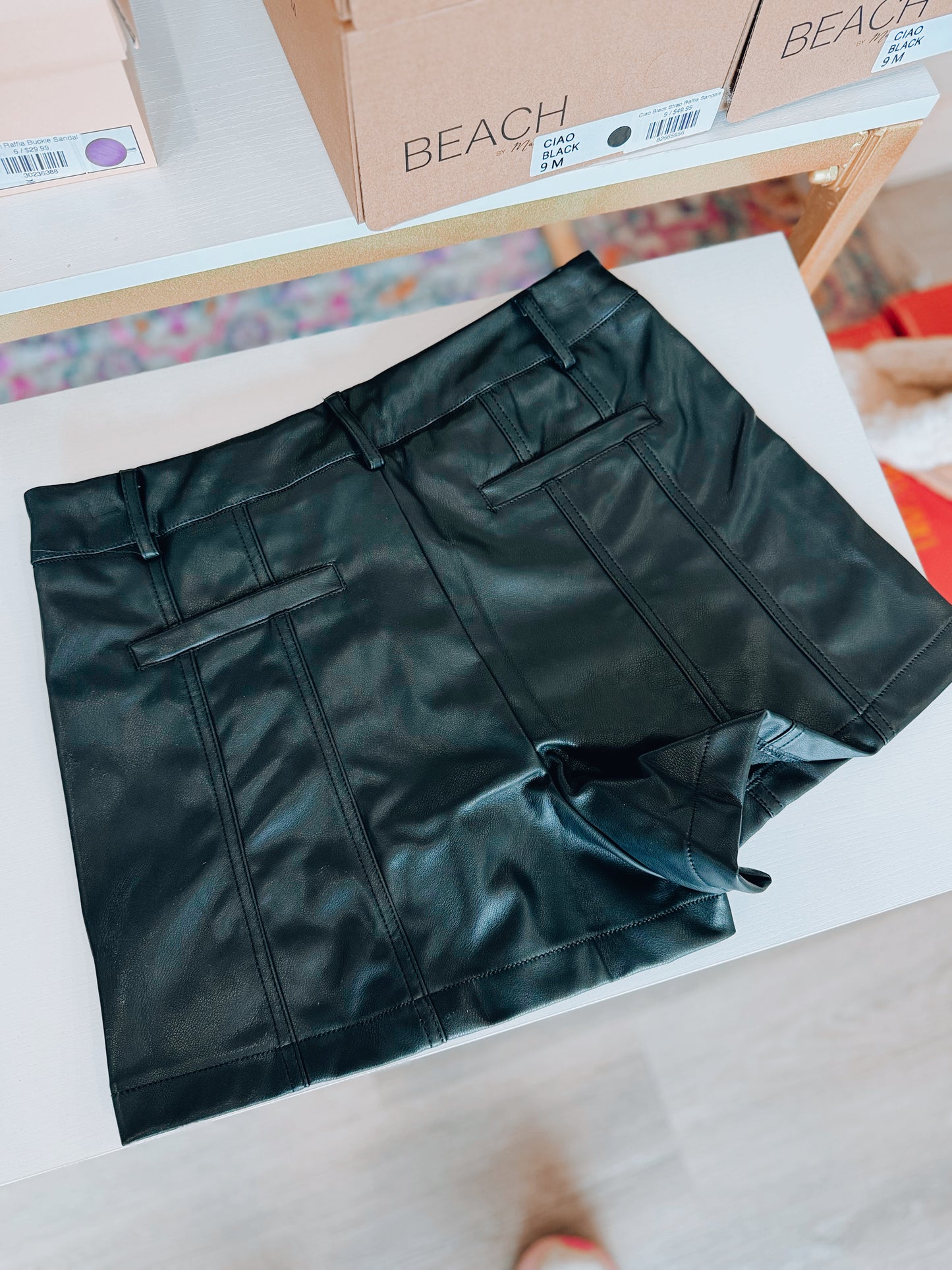 Faux Leather Shorts - Black