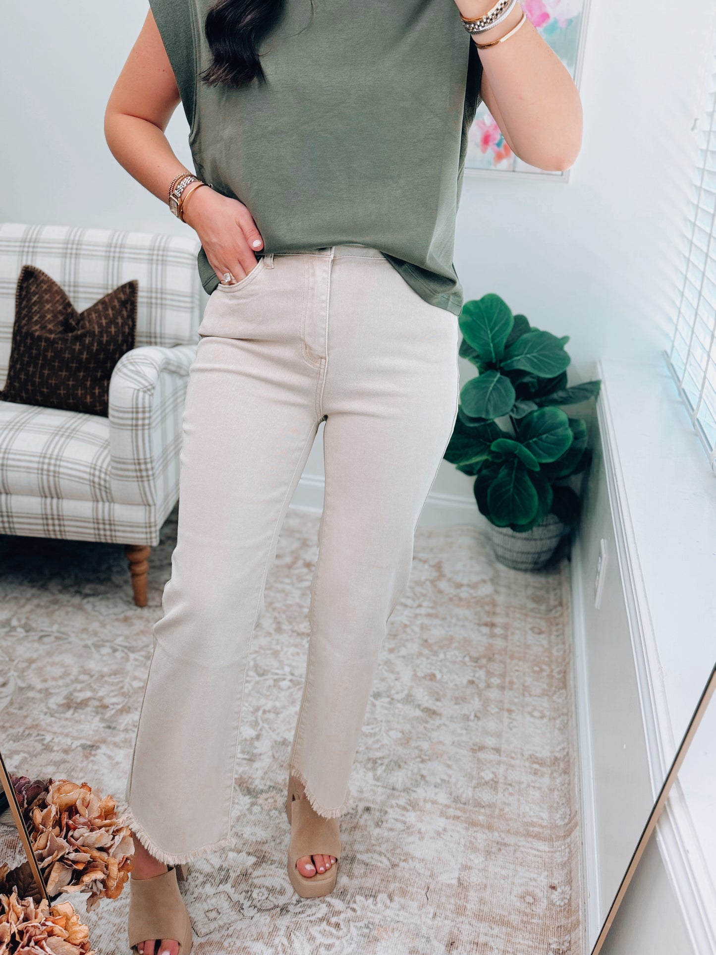 Maisie Sand Beige Washed Cropped Denim
