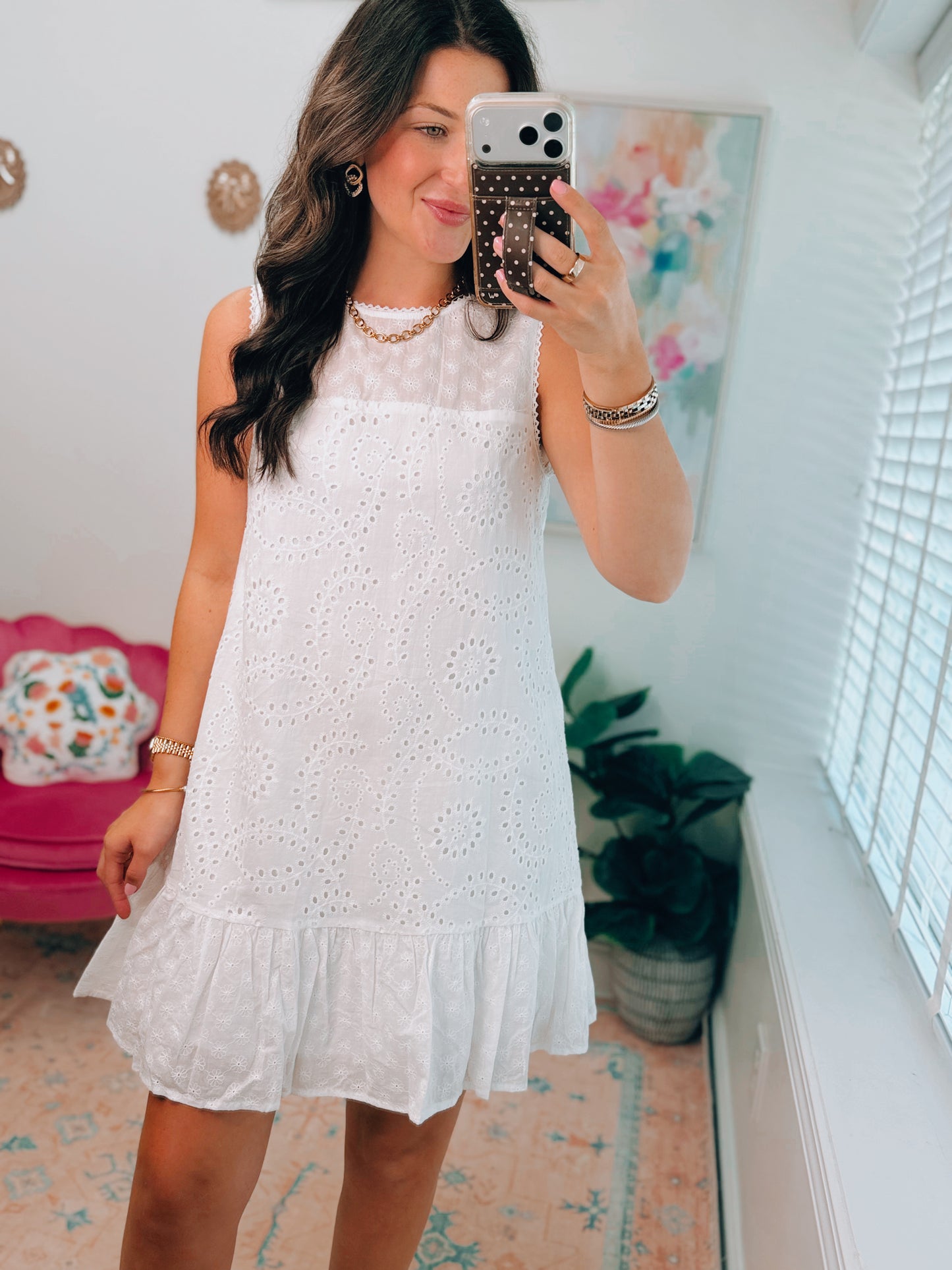 White Floral Eyelet Mini Dress