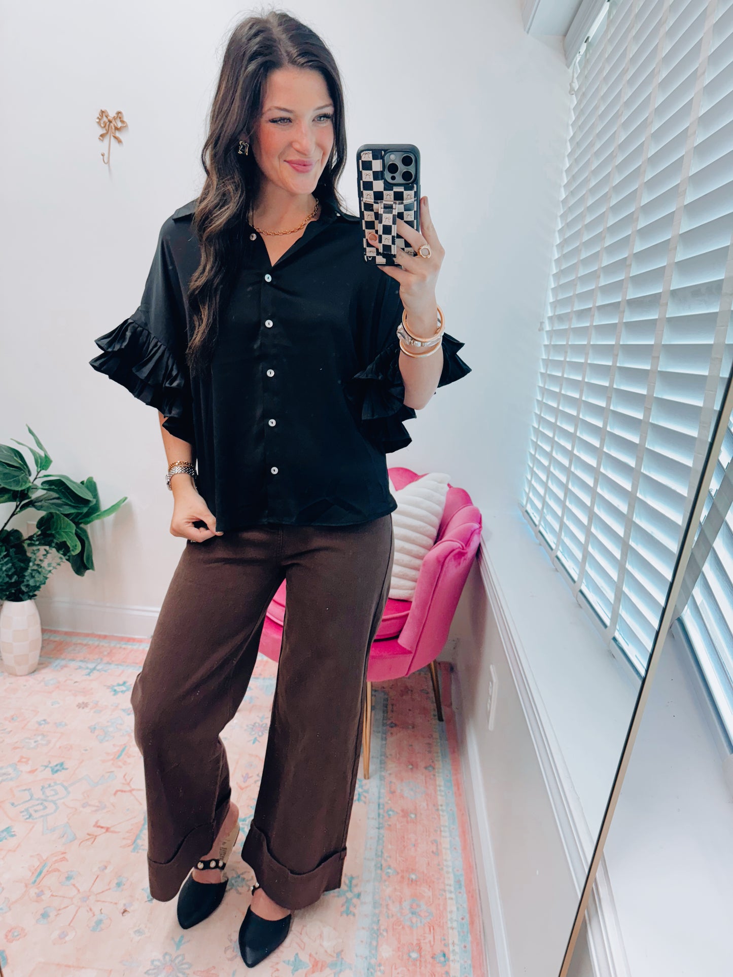 Chandler Pleated Flow Sleeve Satin Top