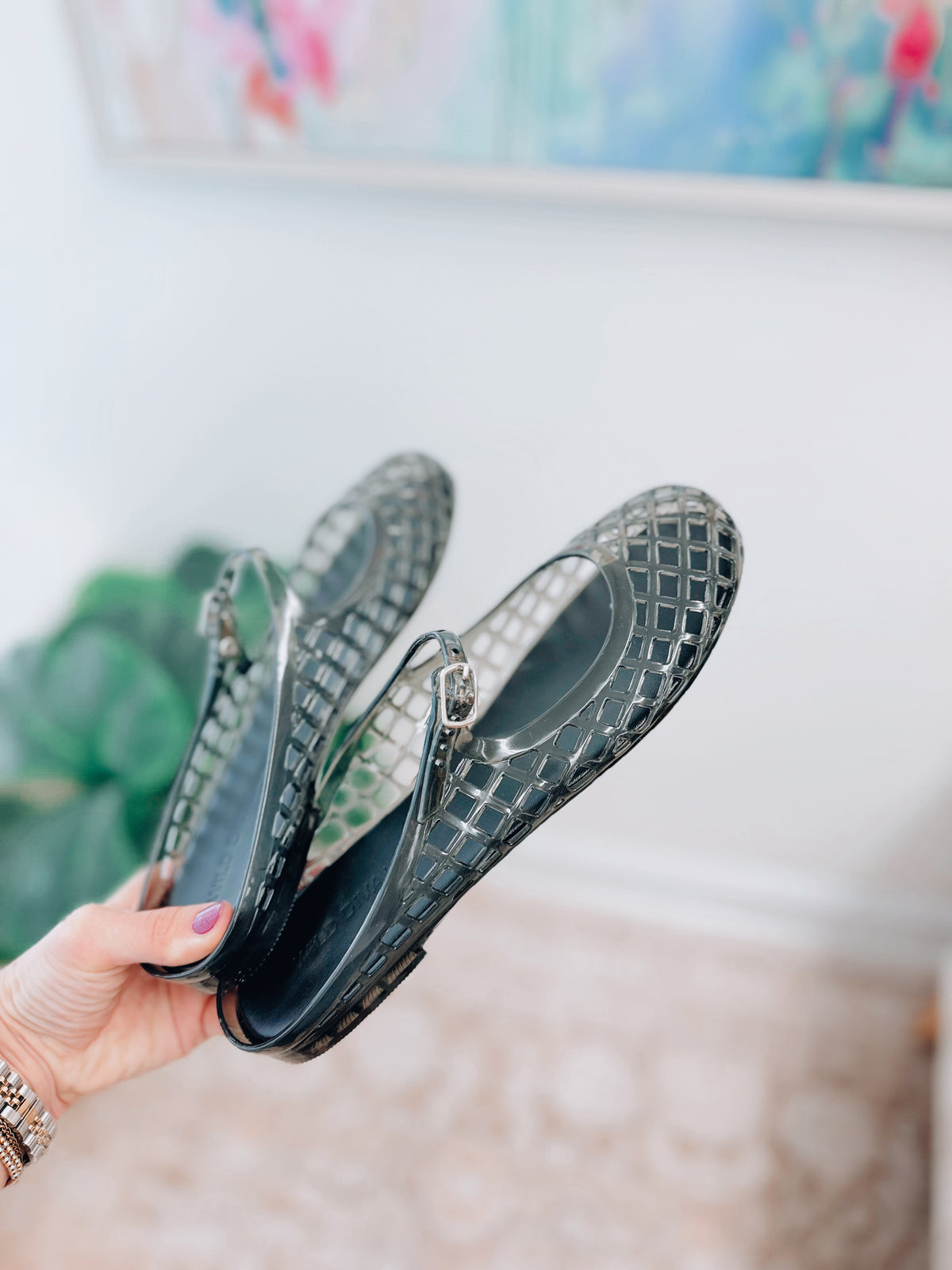 Black Jelly Mary Jane Open Flats