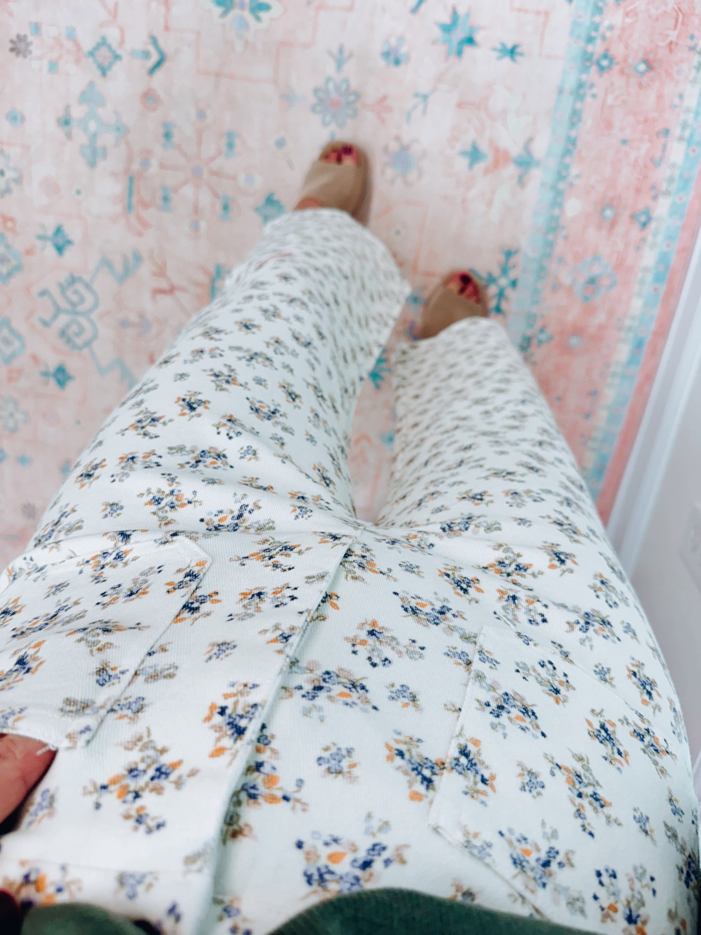 Ditsy Floral Front Pocket Wide Leg Denim