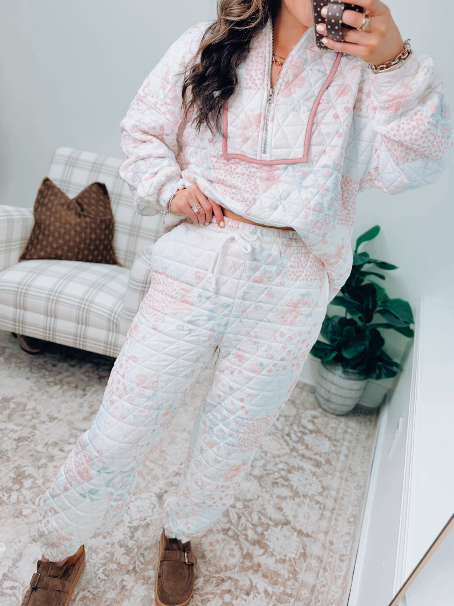 Blushing Bloom Quilted Patchwork Joggers