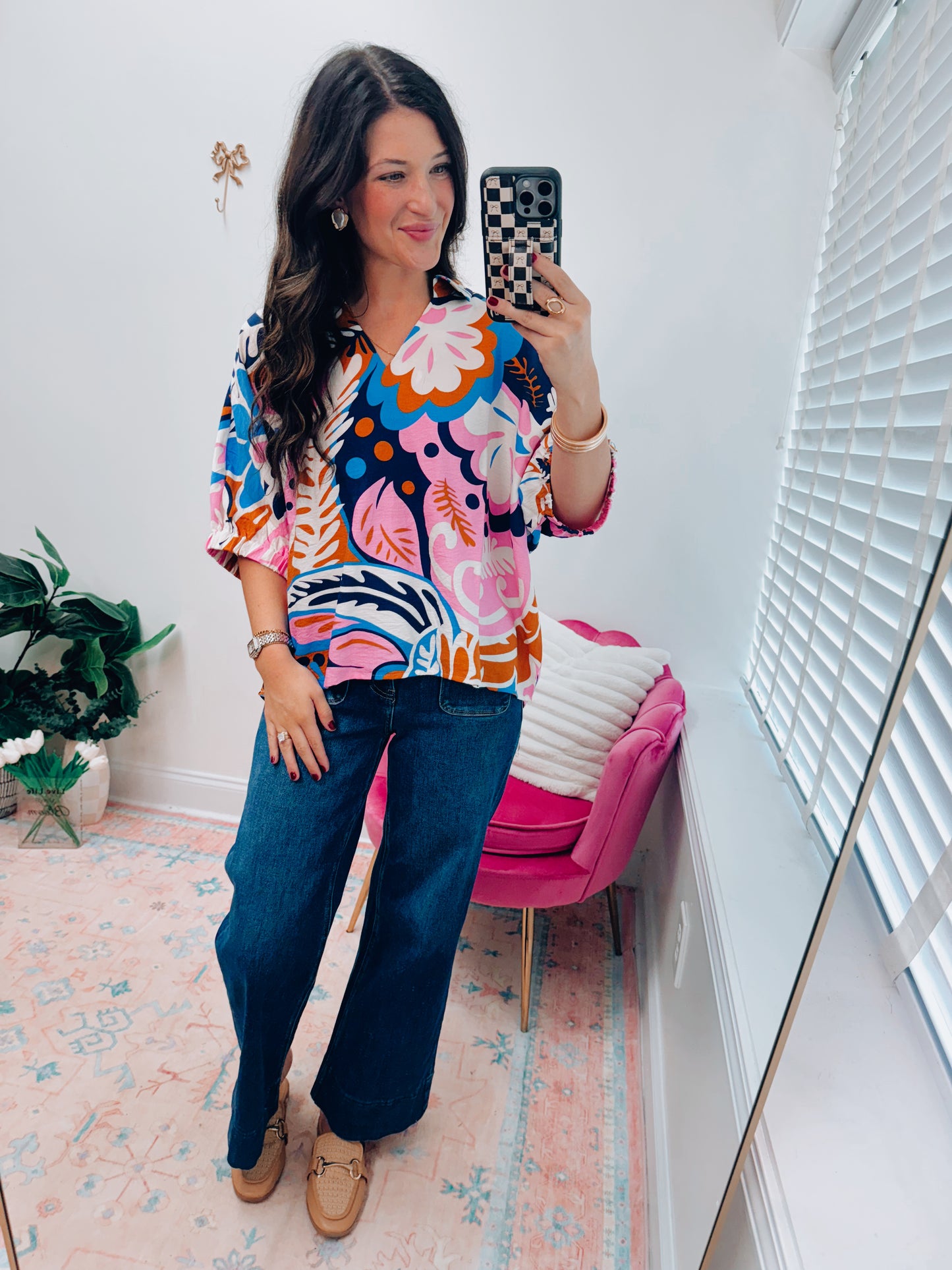 Navy Mix Abstract Top