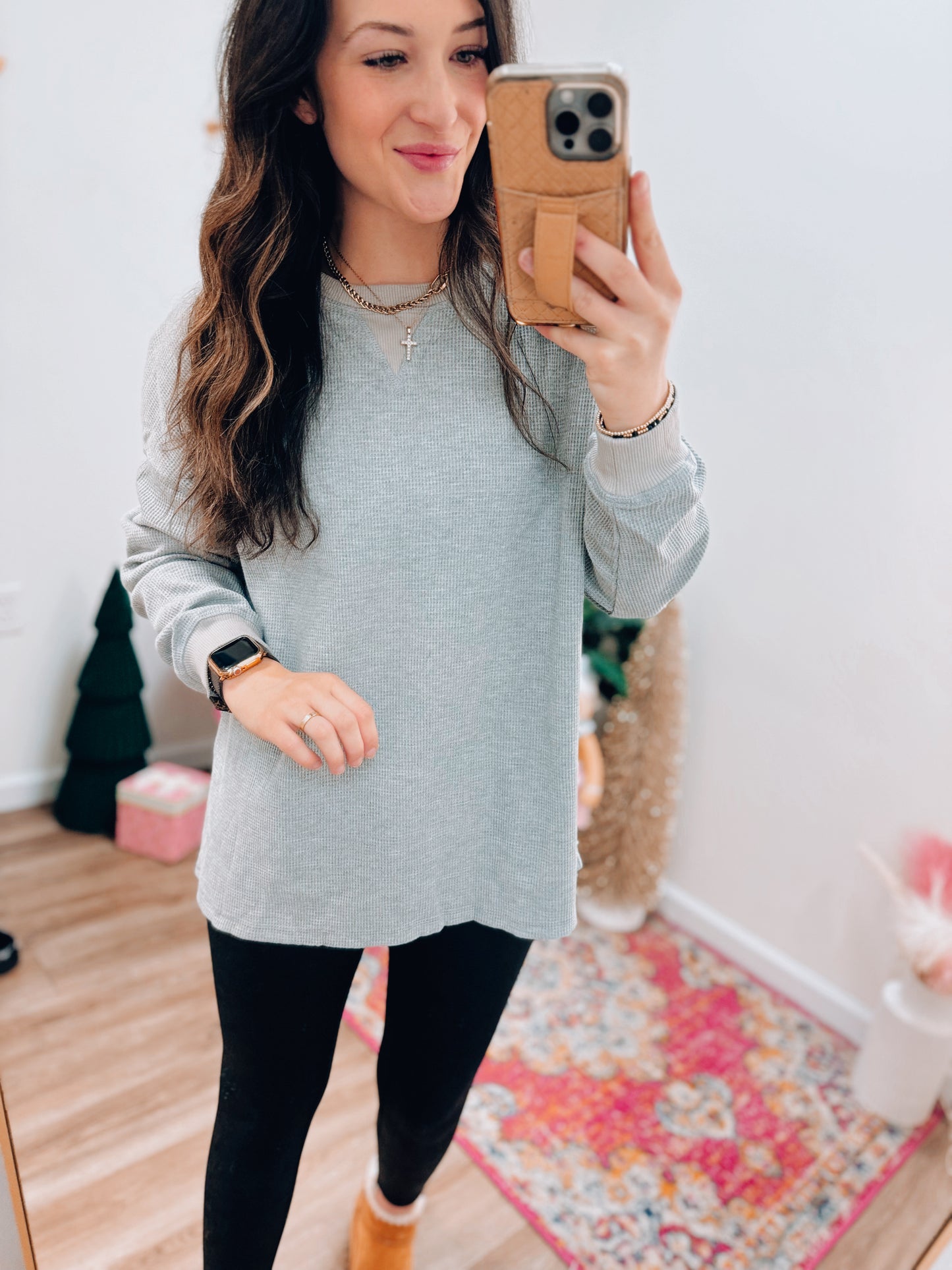 Gray Thermal Knit Pullover