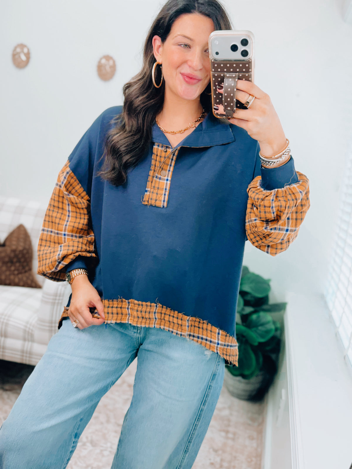 Tatum Navy Flannel Combo Top