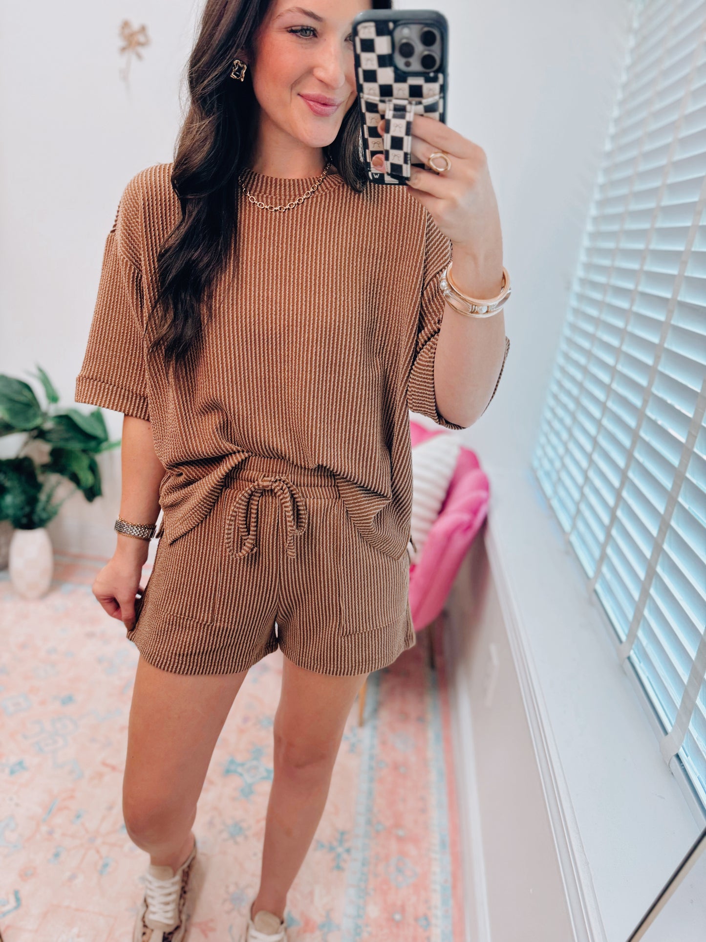 Caramel Ribbed Shorts Set