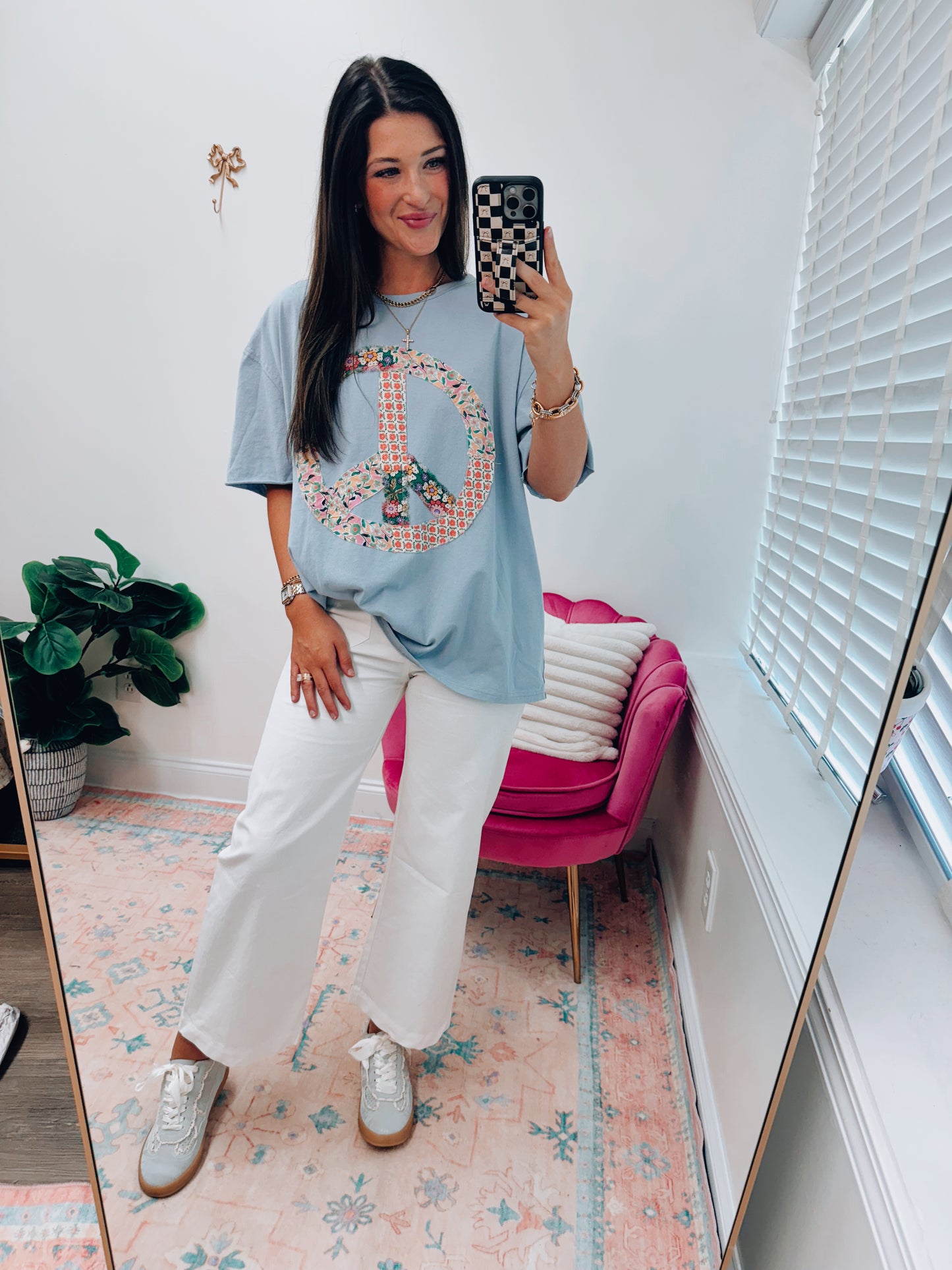 Blue Floral Peace Patchwork Top