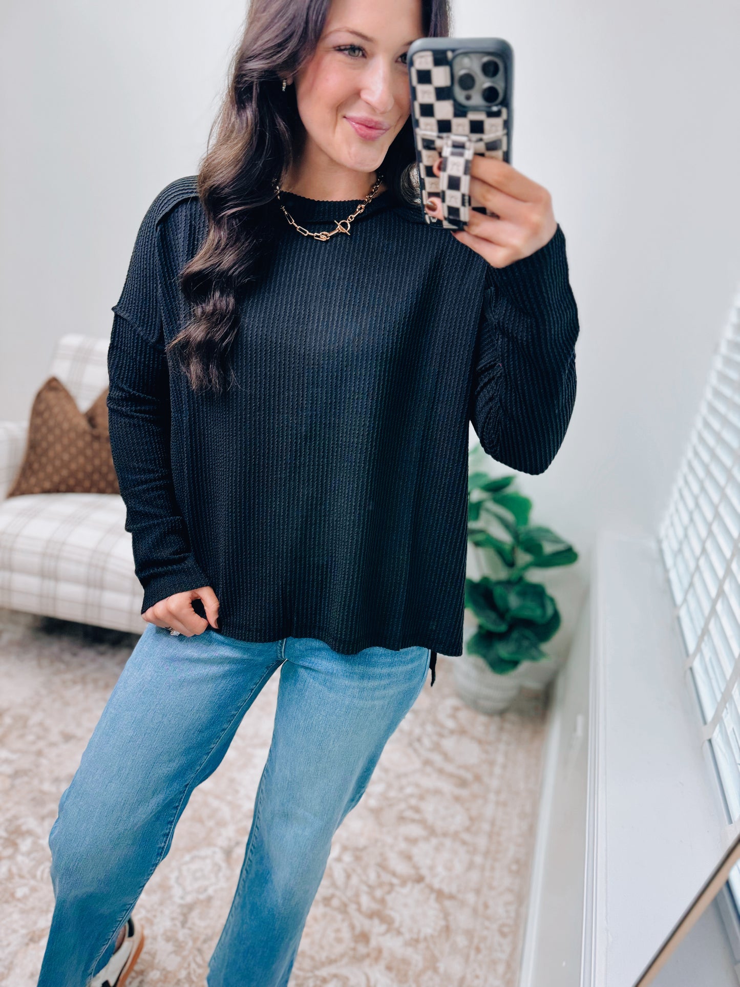 CURVY | DOORBUSTER Laci Ribbed Top - Black