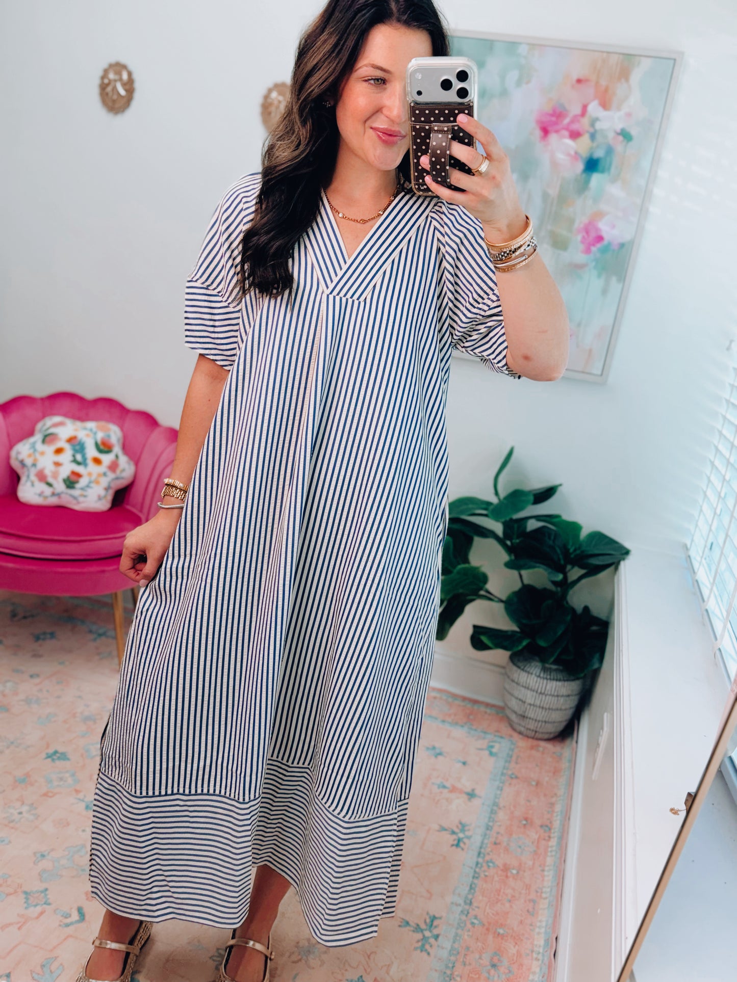 Indigo Striped Midi Dress