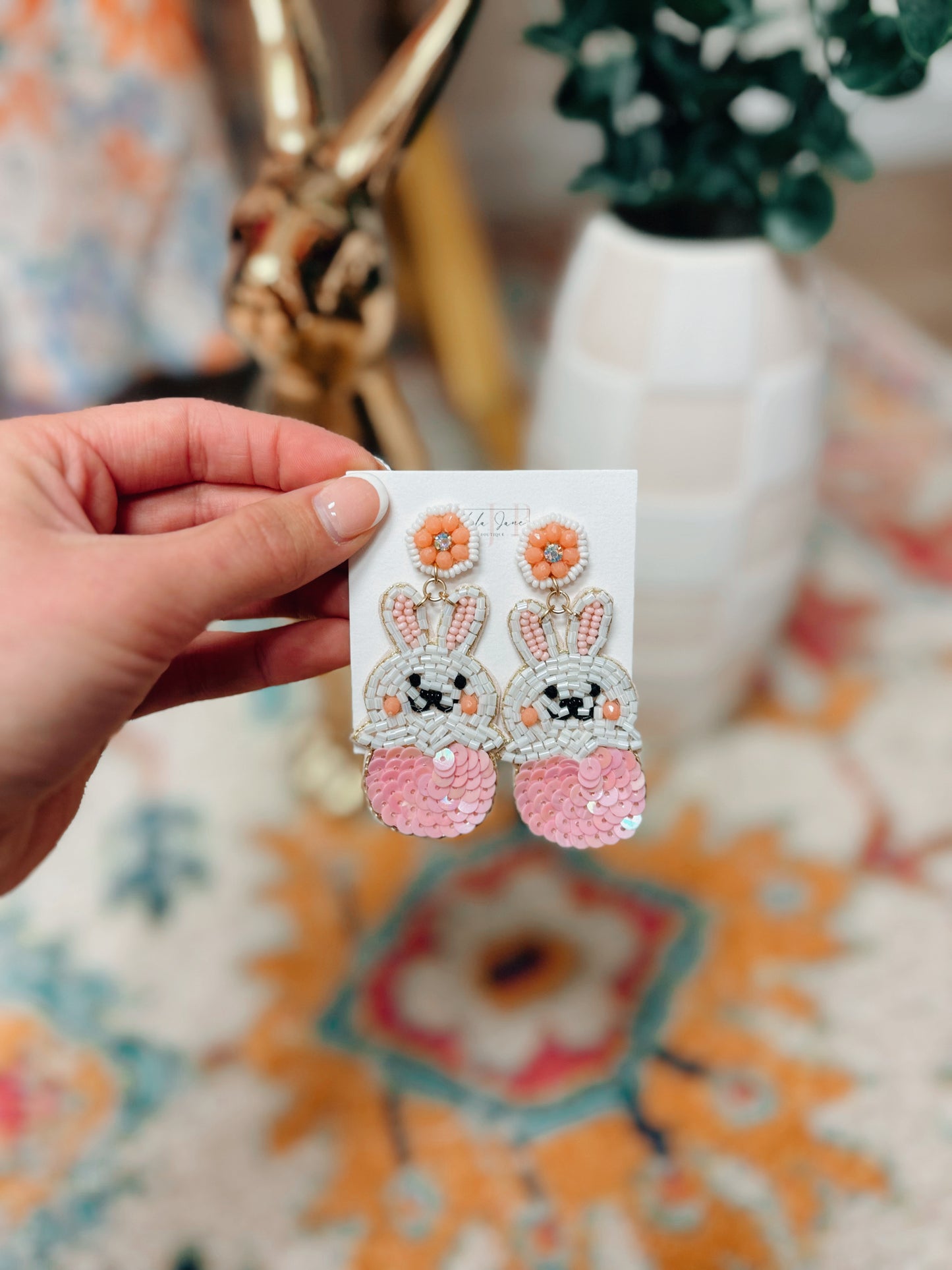 Happy Bunny Beaded Earrings