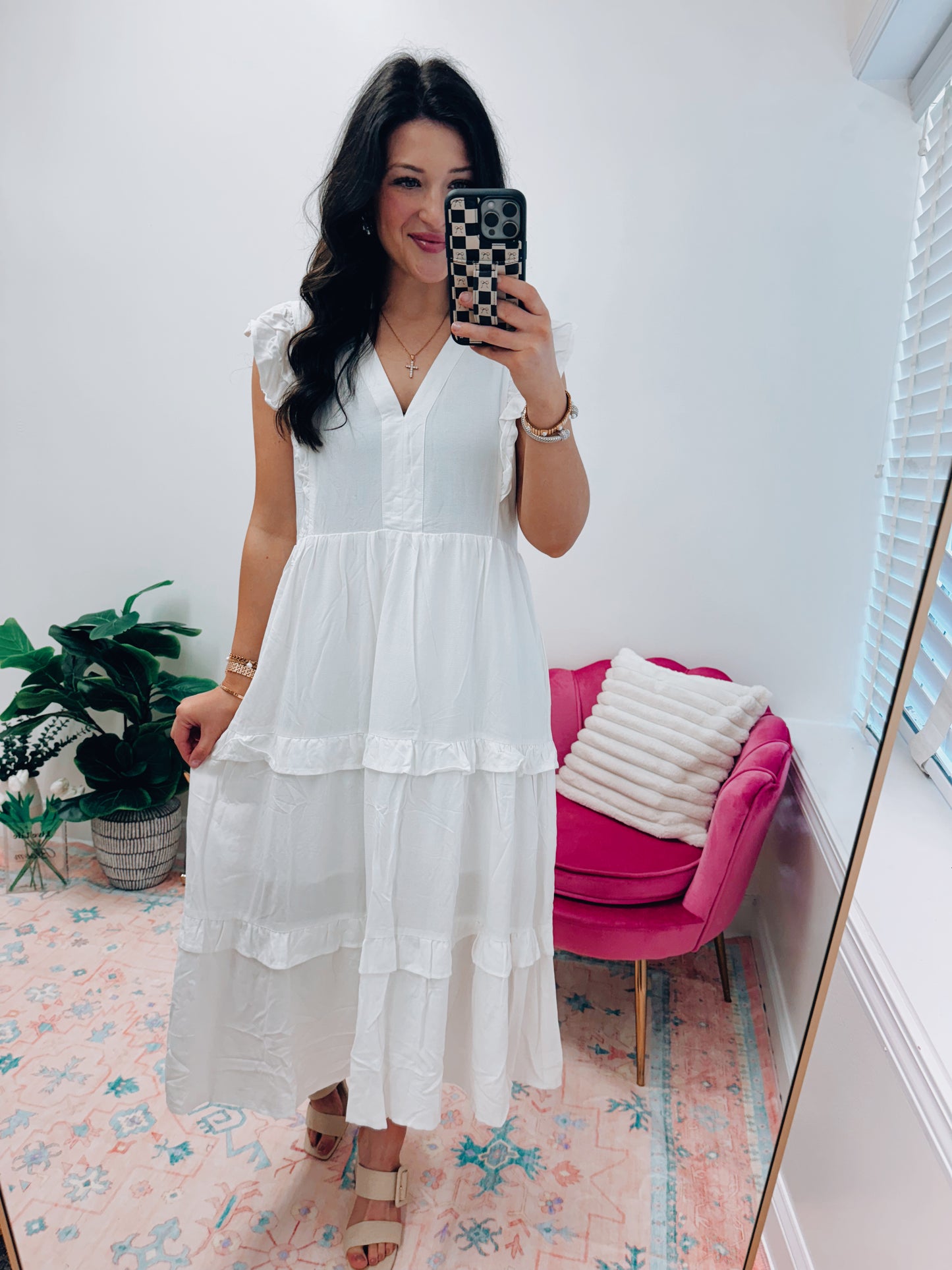 Claire Tiered Midi Dress - White