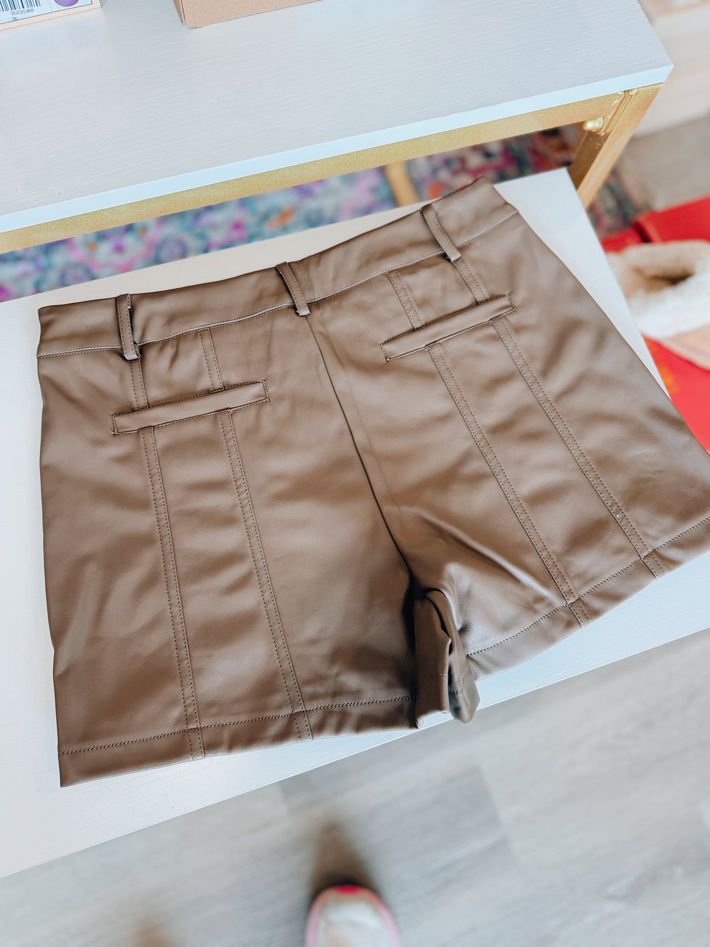 Faux Leather Shorts - Brown