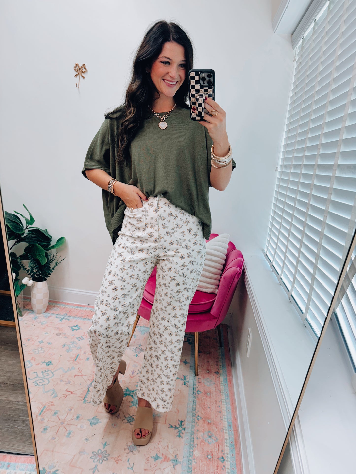 Ditsy Floral Front Pocket Wide Leg Denim