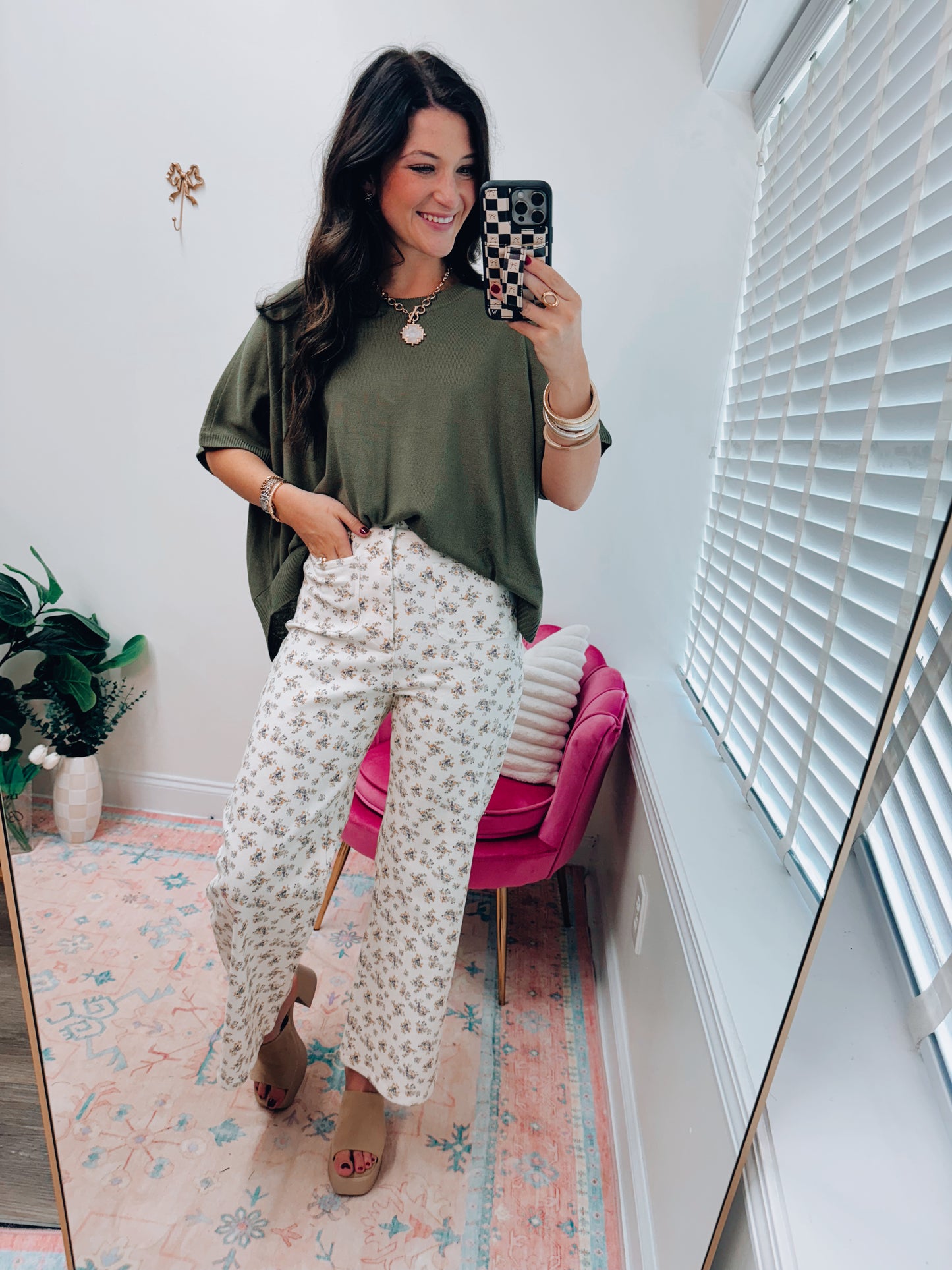 Ditsy Floral Front Pocket Wide Leg Denim