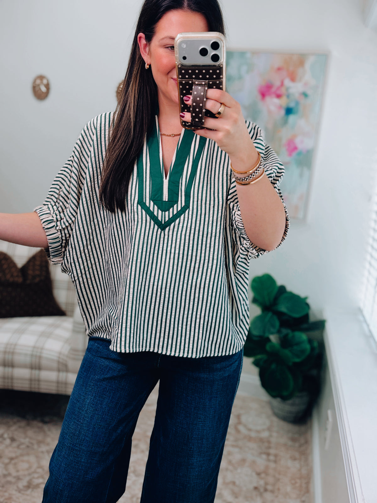 CURVY Bonnie Striped Hunter Dolman Top