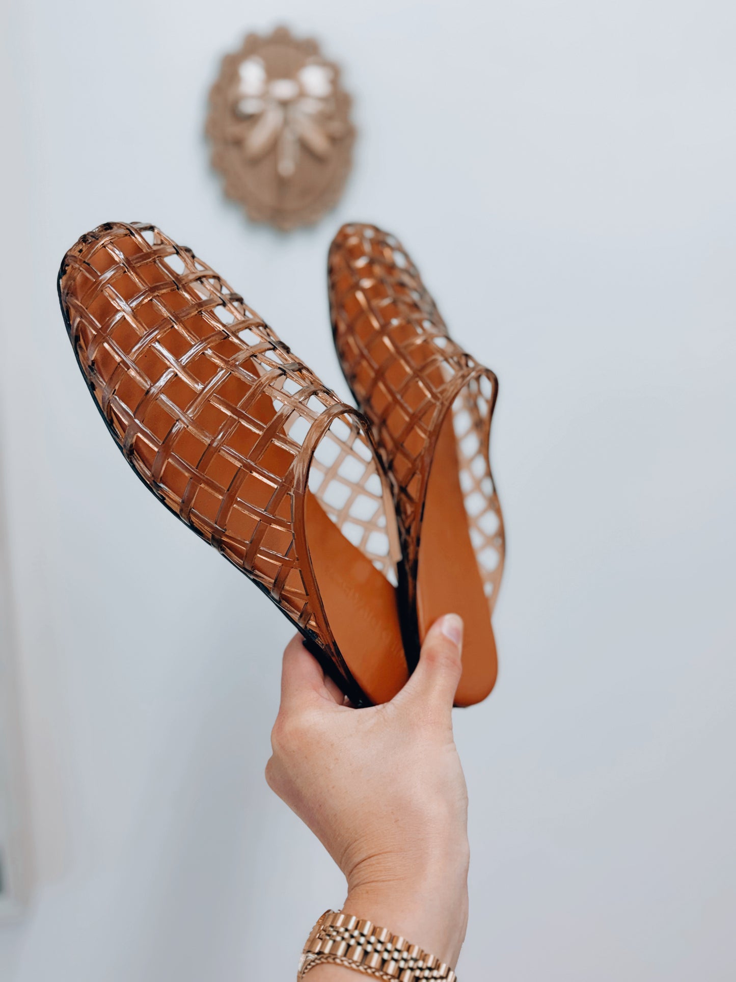 Brown Woven Jelly Flats