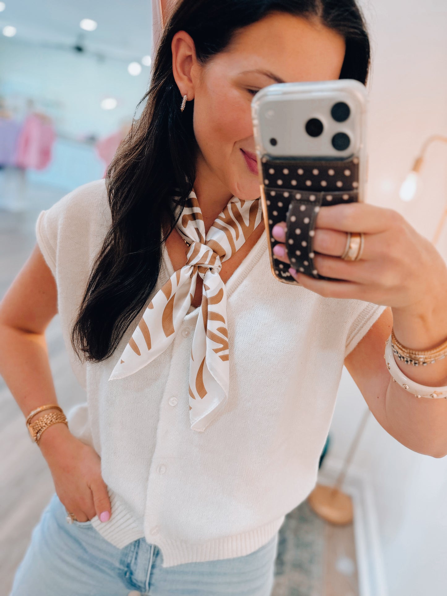 Hollis Neutral Zebra Square Bandana Scarf