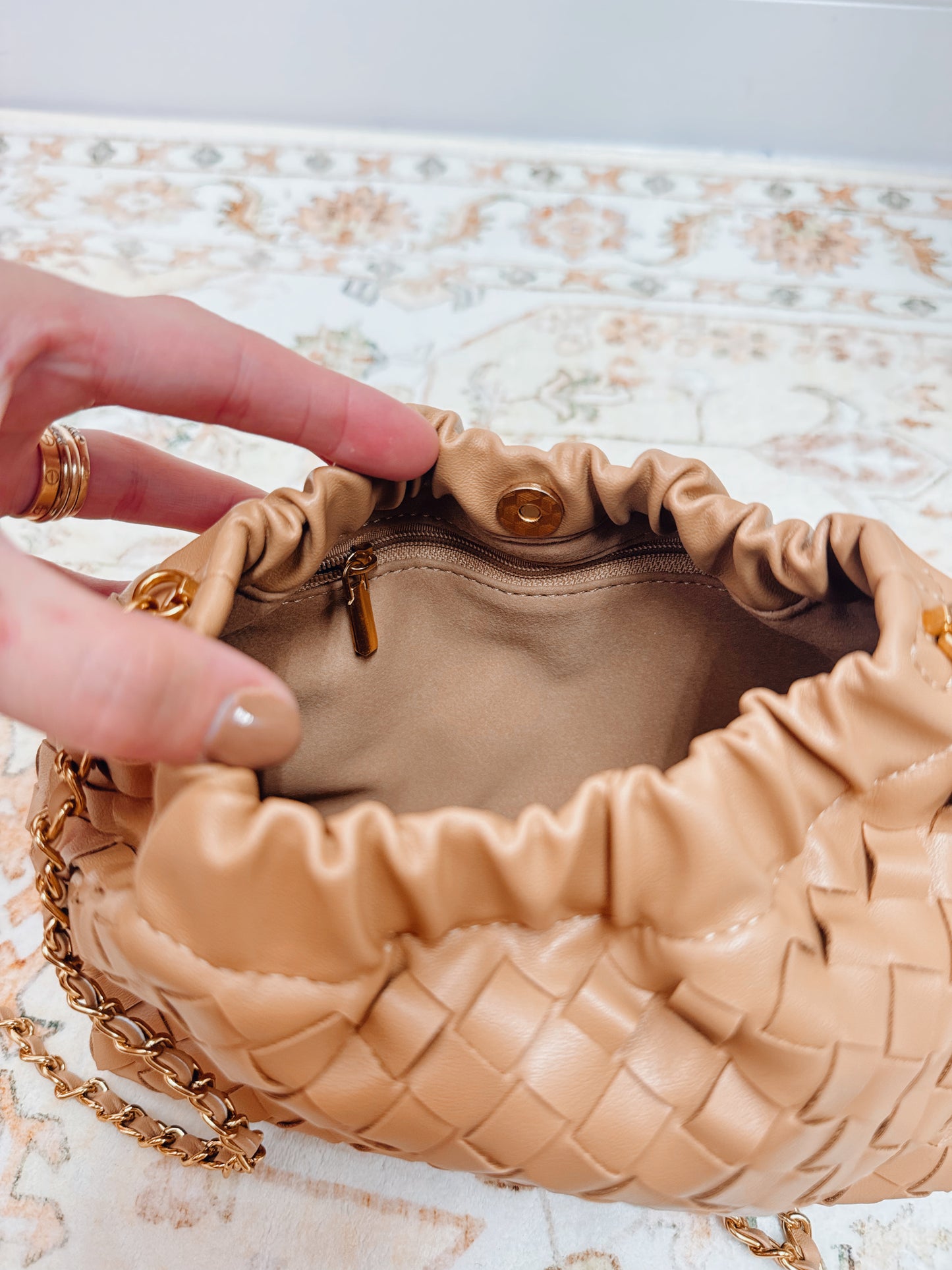 Magnolia Woven Leather Chain Crossbody - Tan