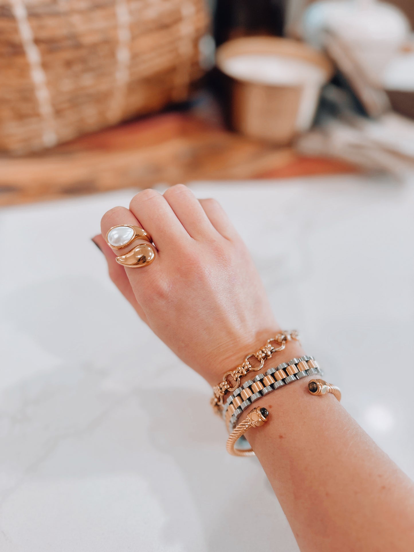 18k Gold Plated Julie Pearl Wrap Ring