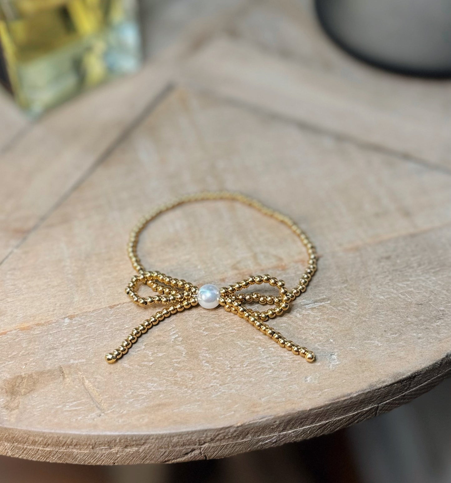 18K Gold Plated Pearl Bow Beaded Luxe Bracelet