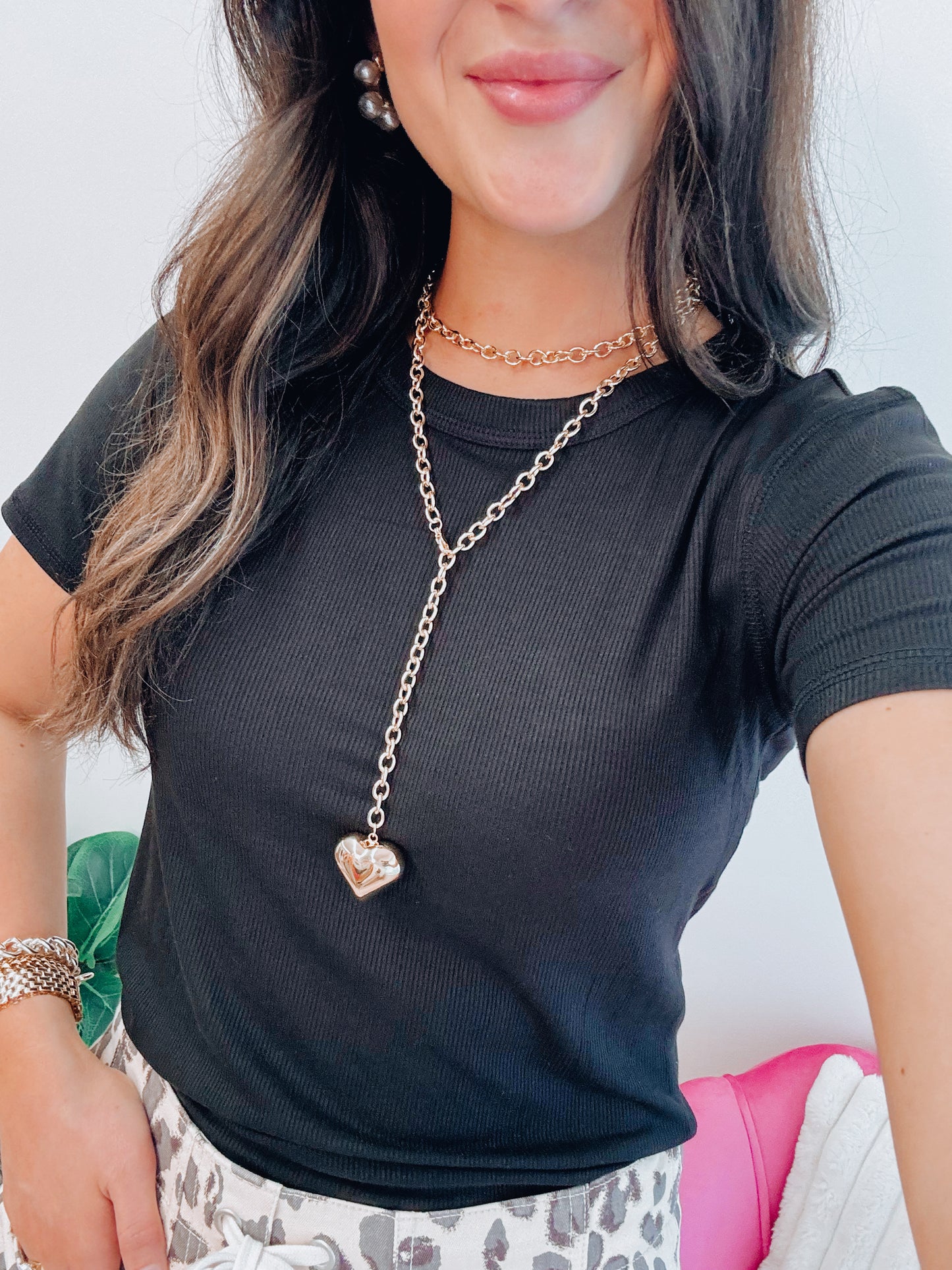 Penny Plated Chunky Heart Drop Necklace