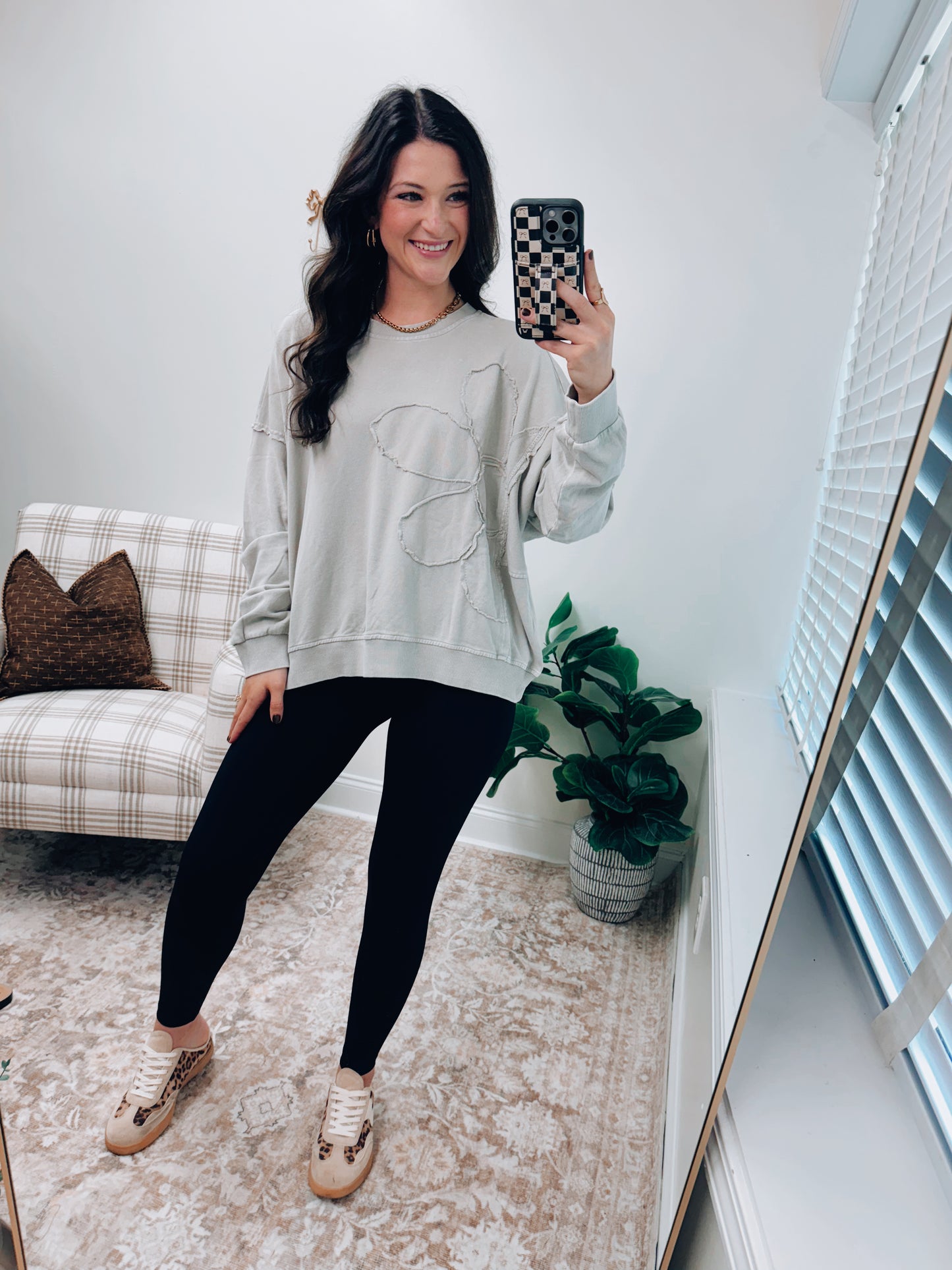 Stone Gray Floral Patch Mineral Pullover