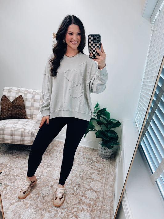 Stone Gray Floral Patch Mineral Pullover