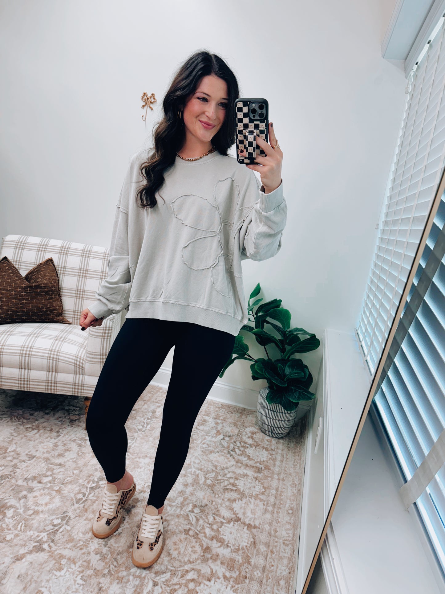 Stone Gray Floral Patch Mineral Pullover