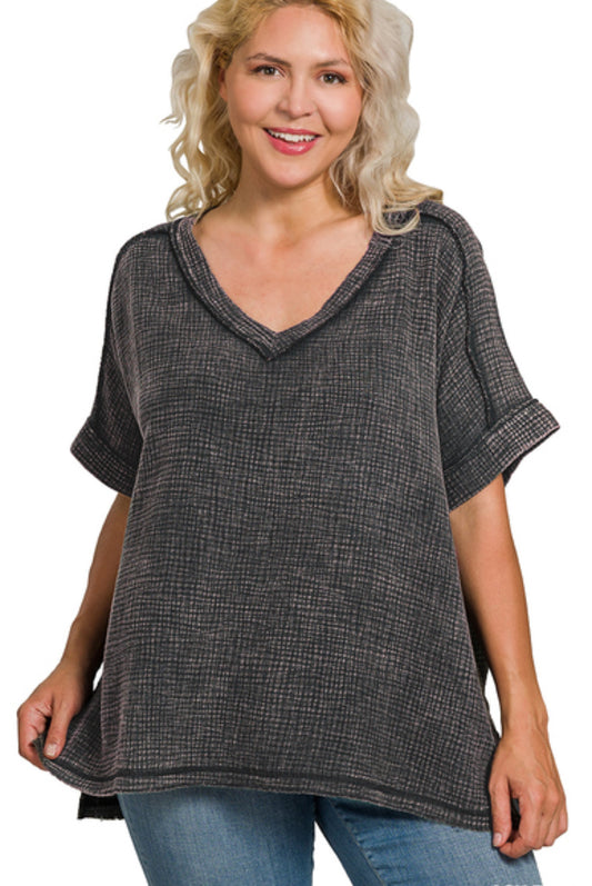 CURVY Gauze Top - Ash Black