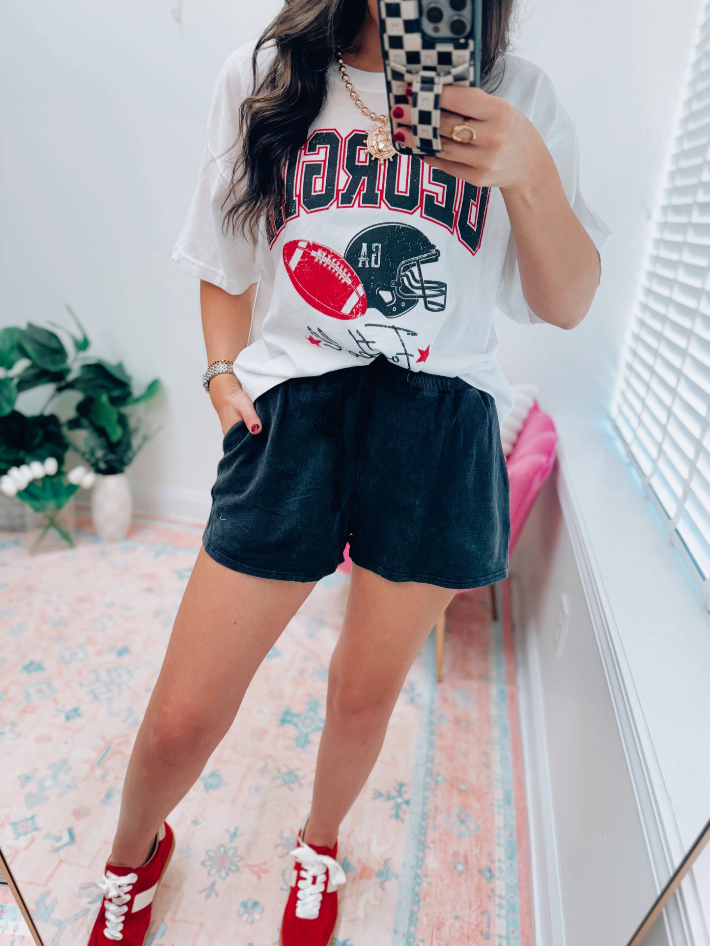 Mineral Washed Ribbed Patch Shorts - Black