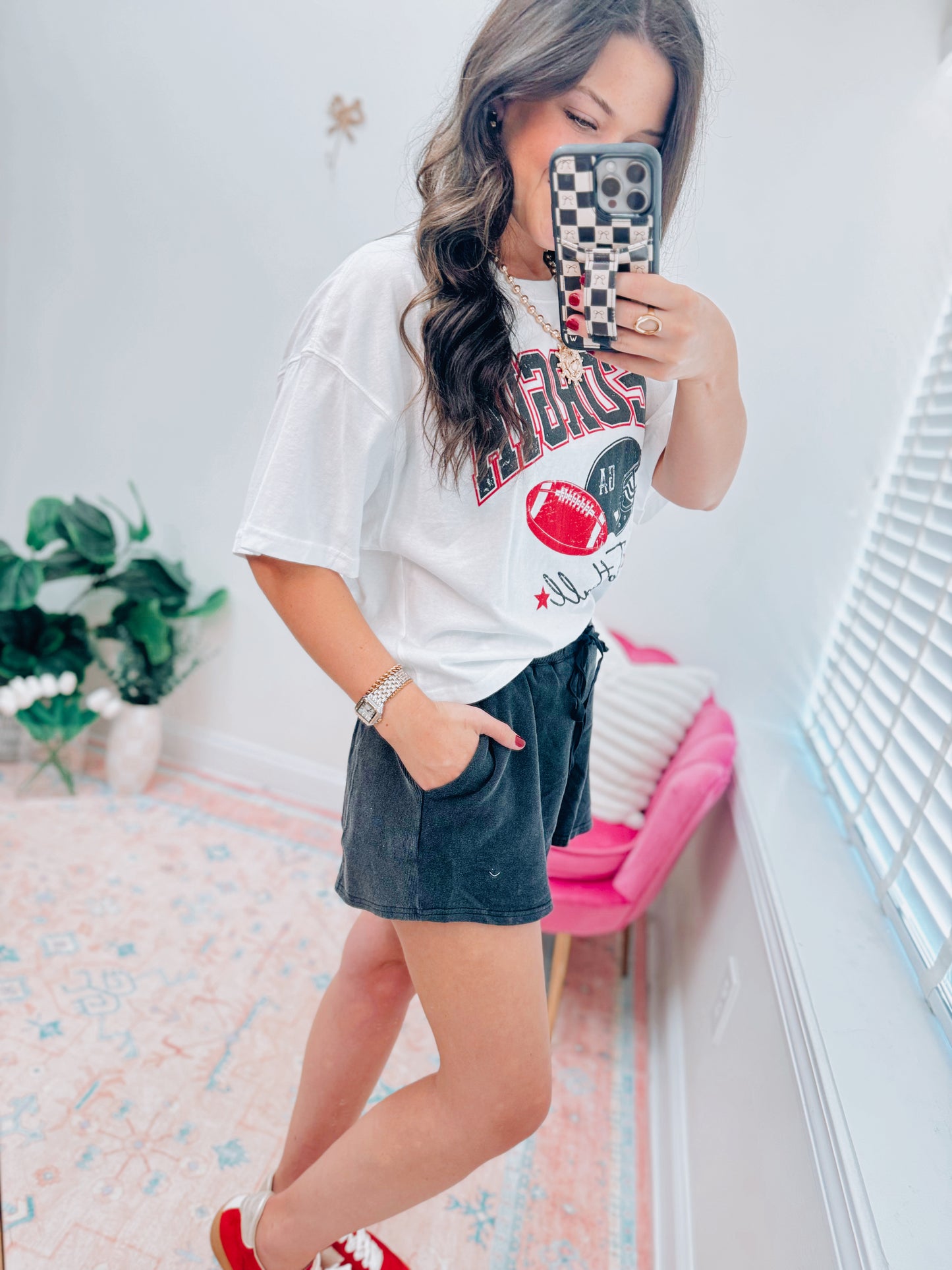 Mineral Washed Ribbed Patch Shorts - Black