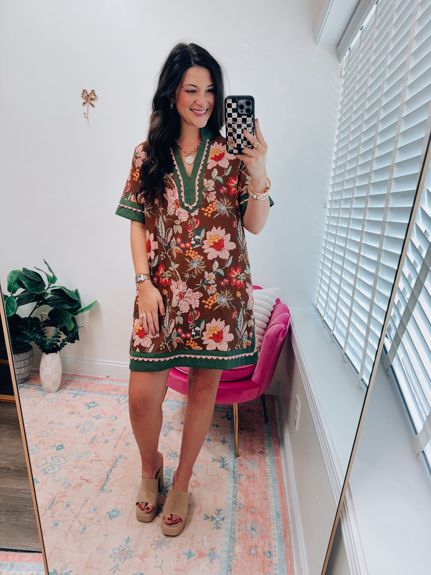 Cinnamon Floral Scallop Mini Dress