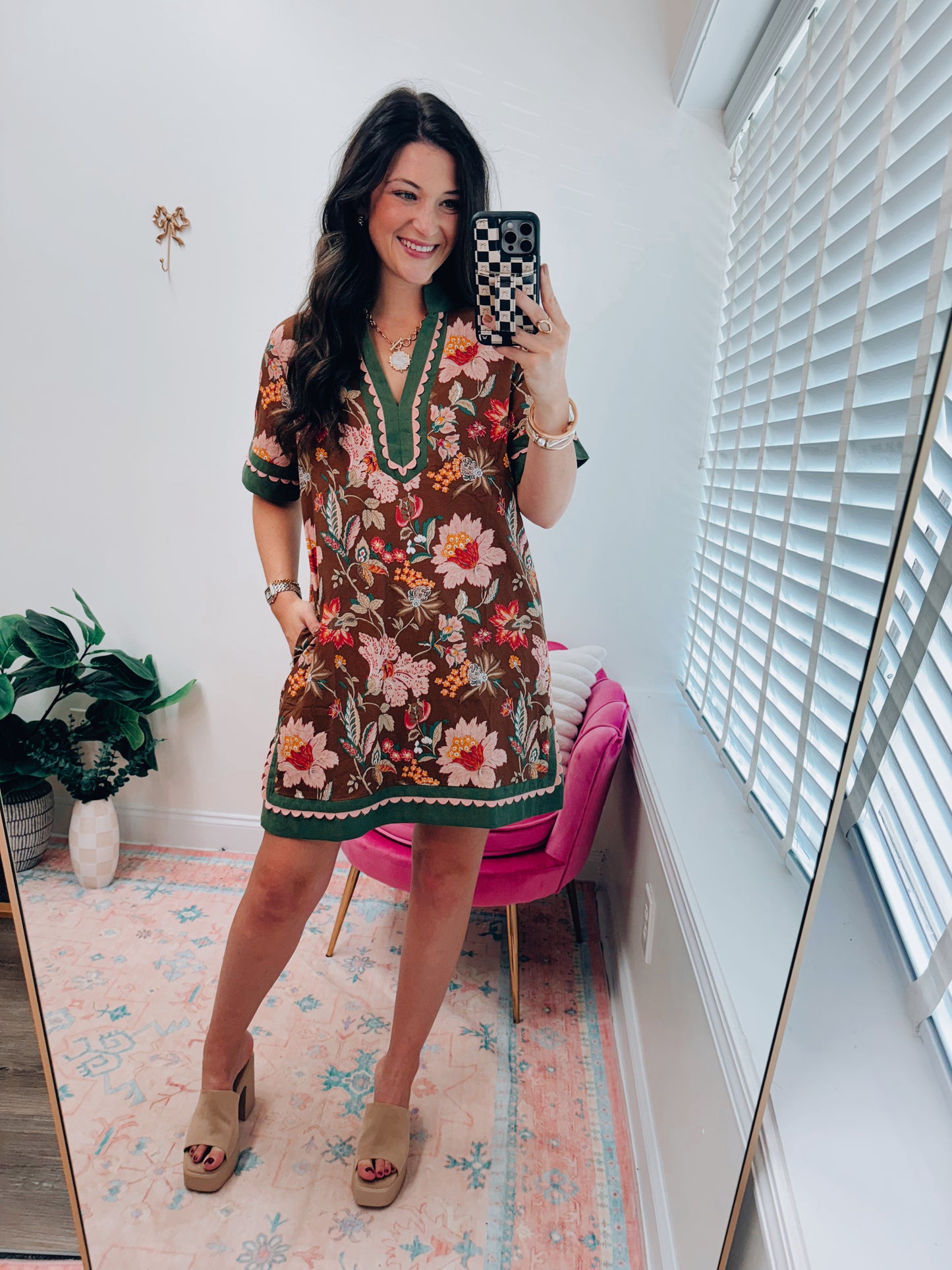 Cinnamon Floral Scallop Mini Dress