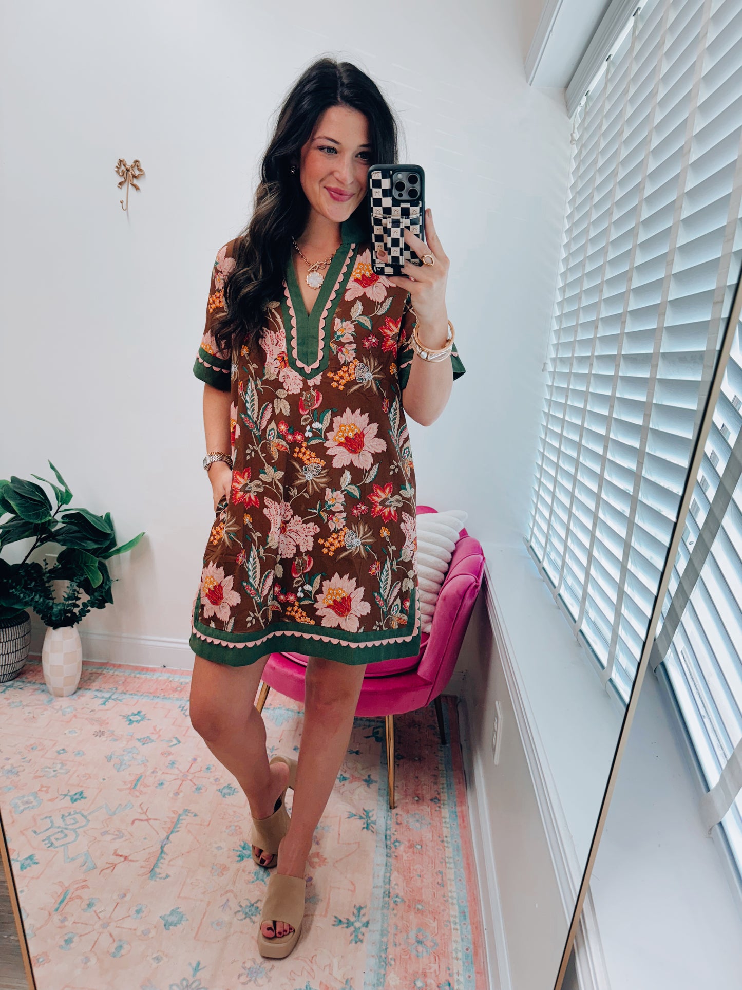 Cinnamon Floral Scallop Mini Dress