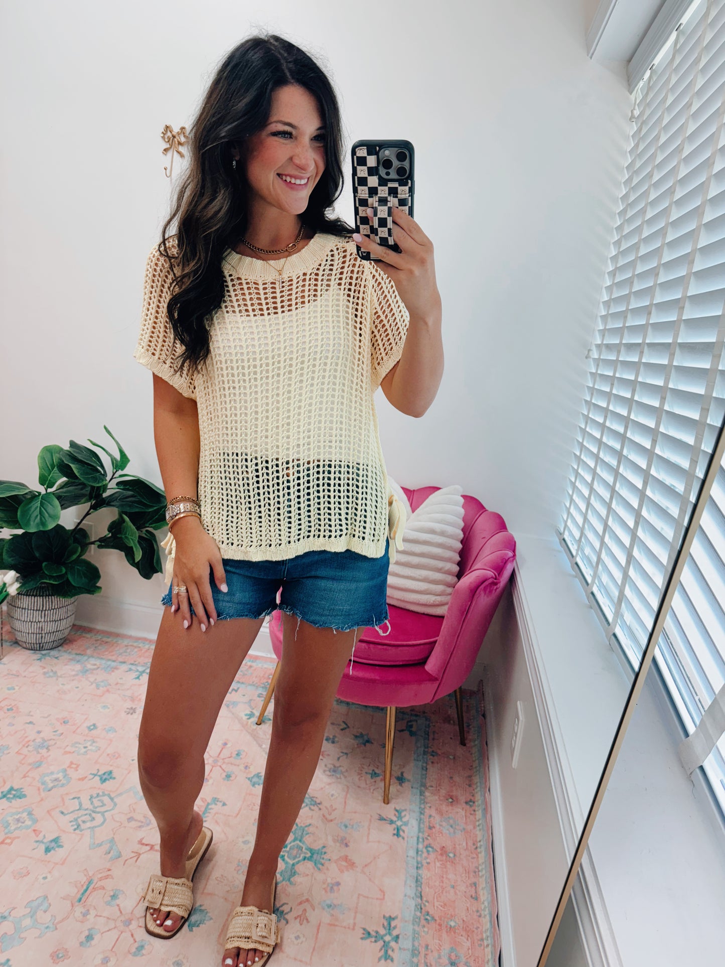 Millie Yellow Crochet Bow Top