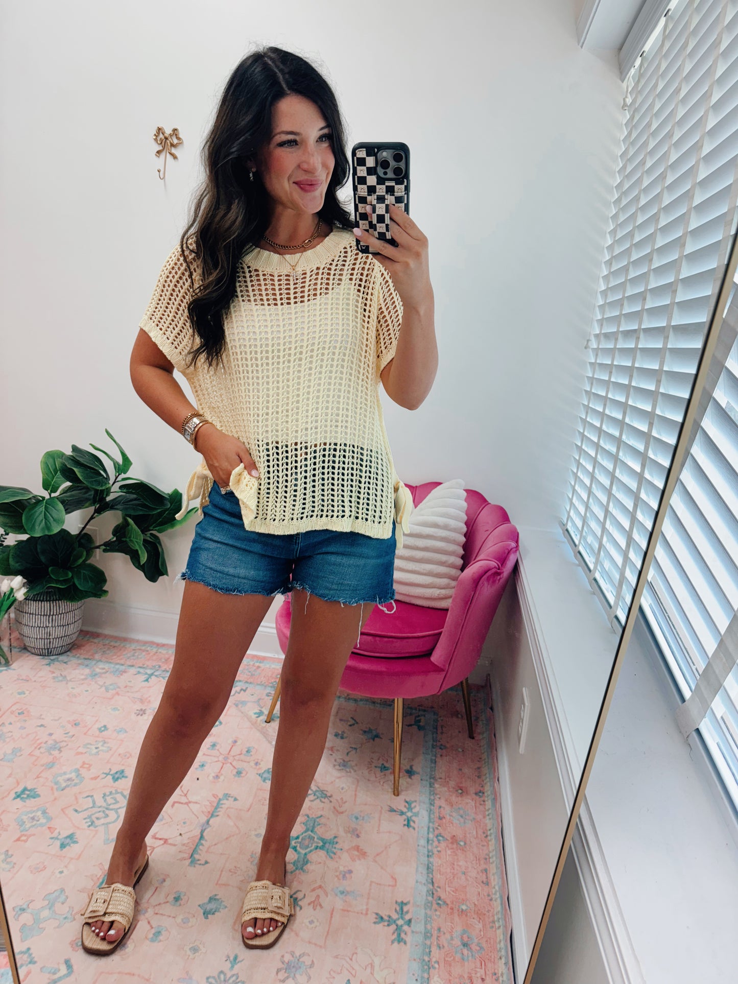 Millie Yellow Crochet Bow Top
