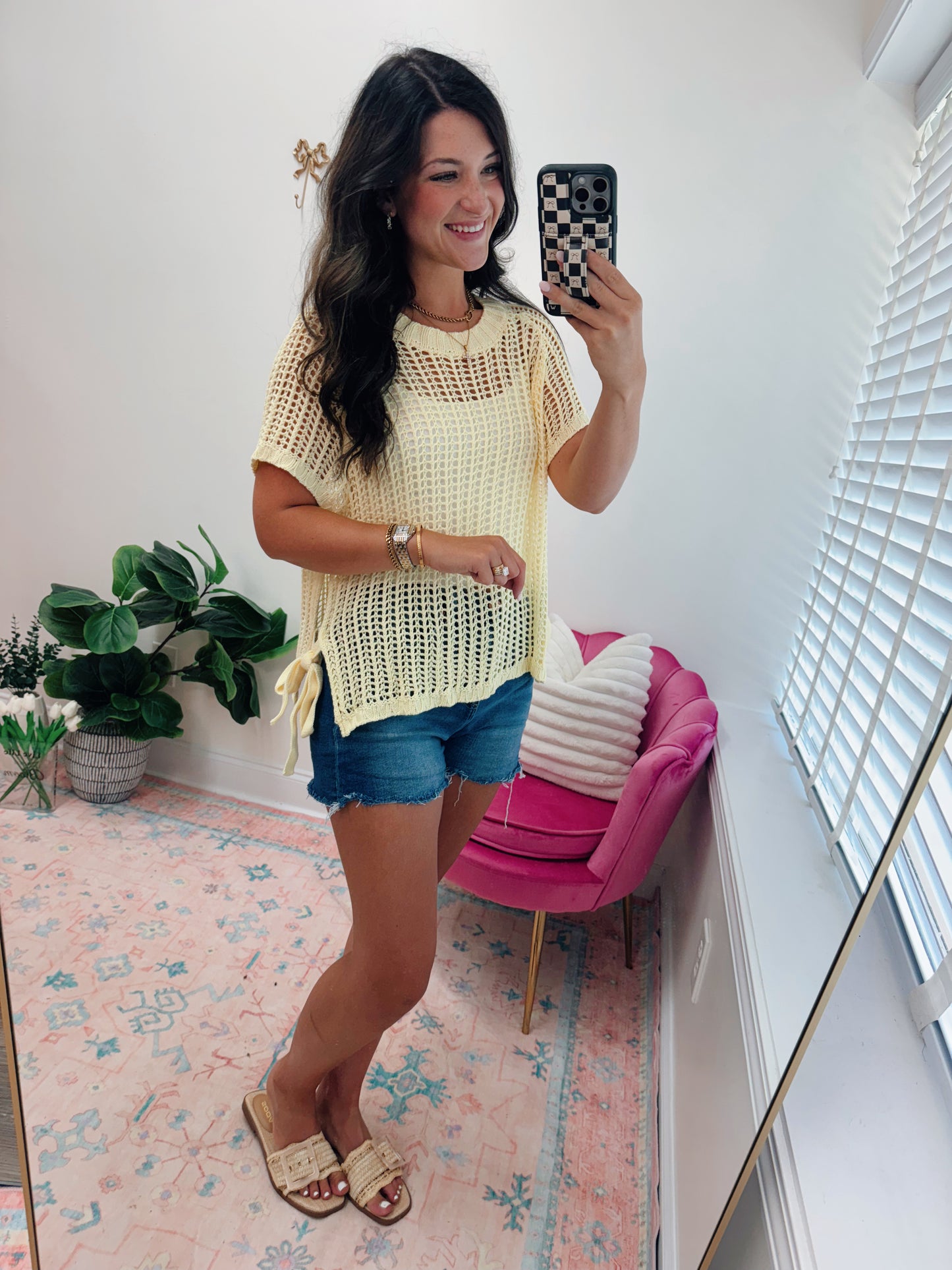 Millie Yellow Crochet Bow Top