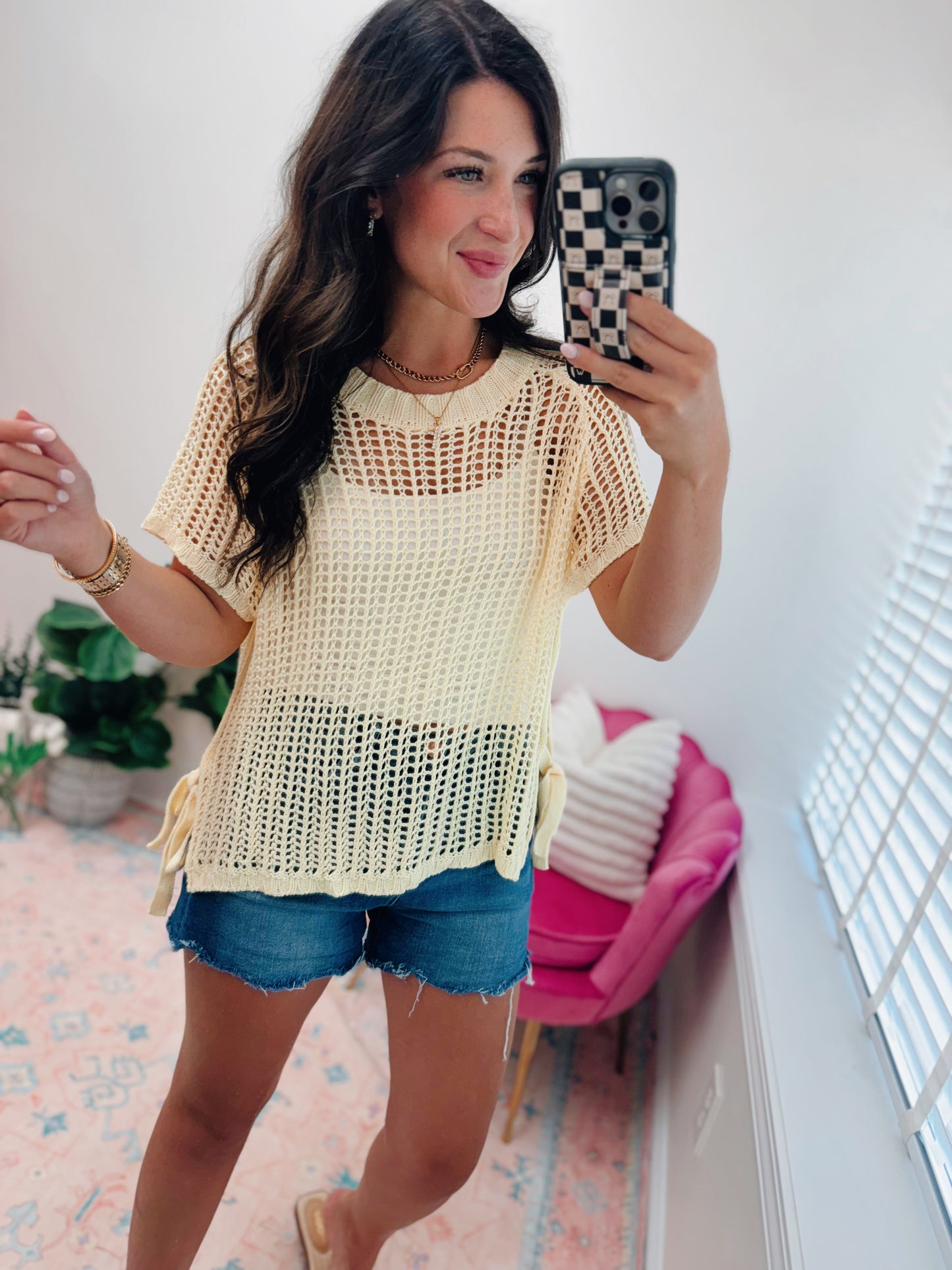 Millie Yellow Crochet Bow Top