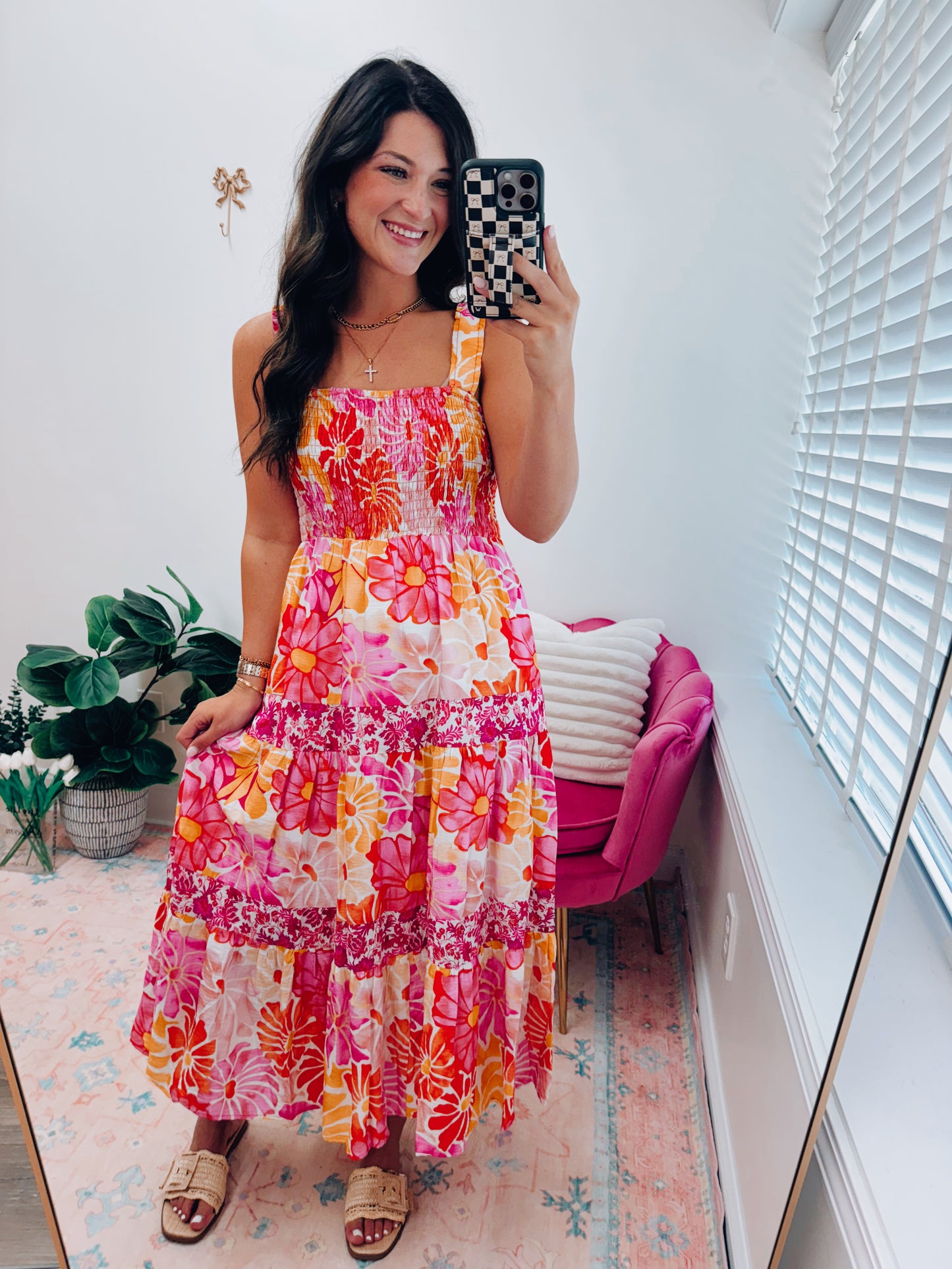 Golden Hour Floral Smocked Midi Dress