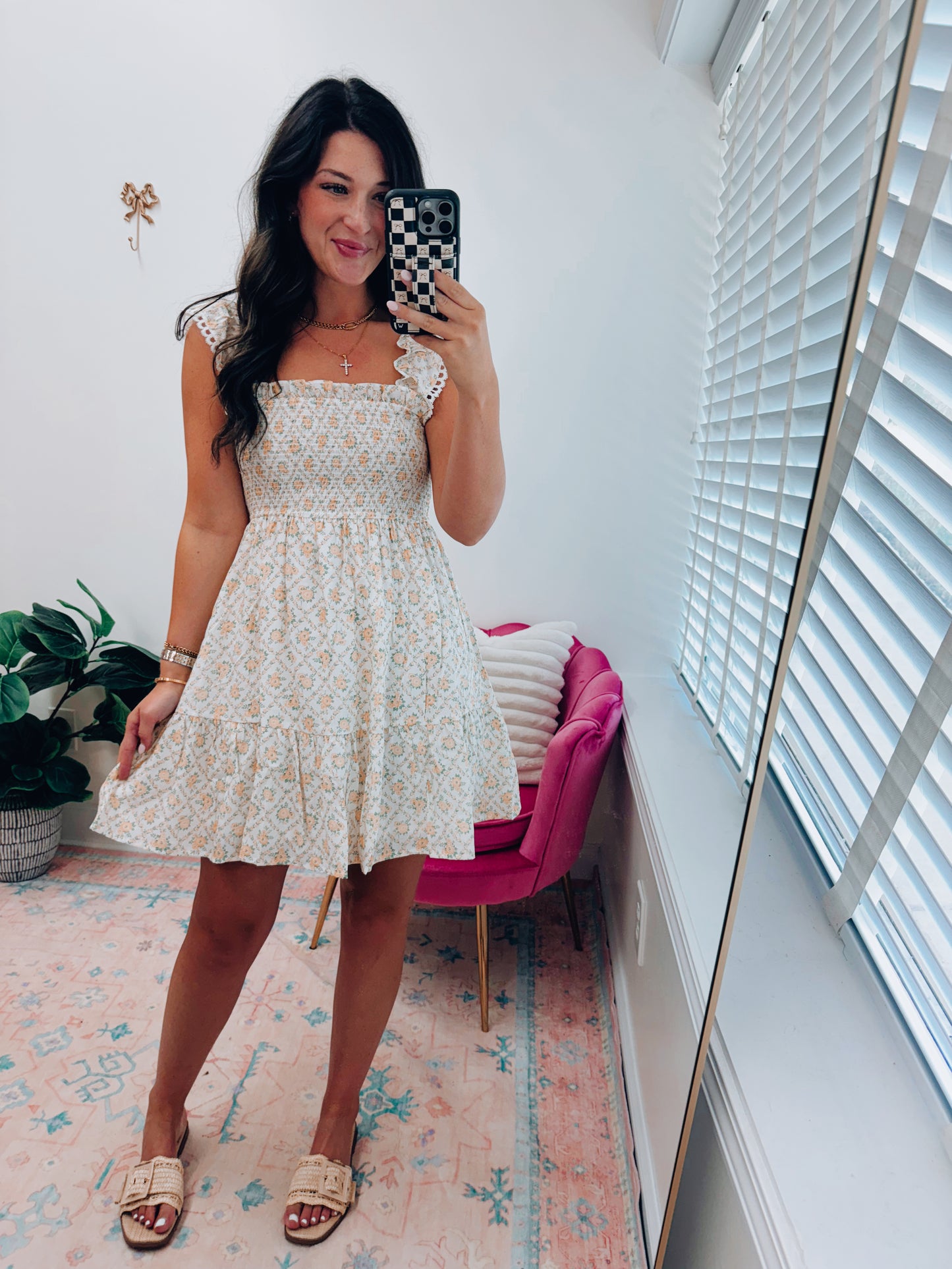 Trellis Yellow Floral Mini Dress