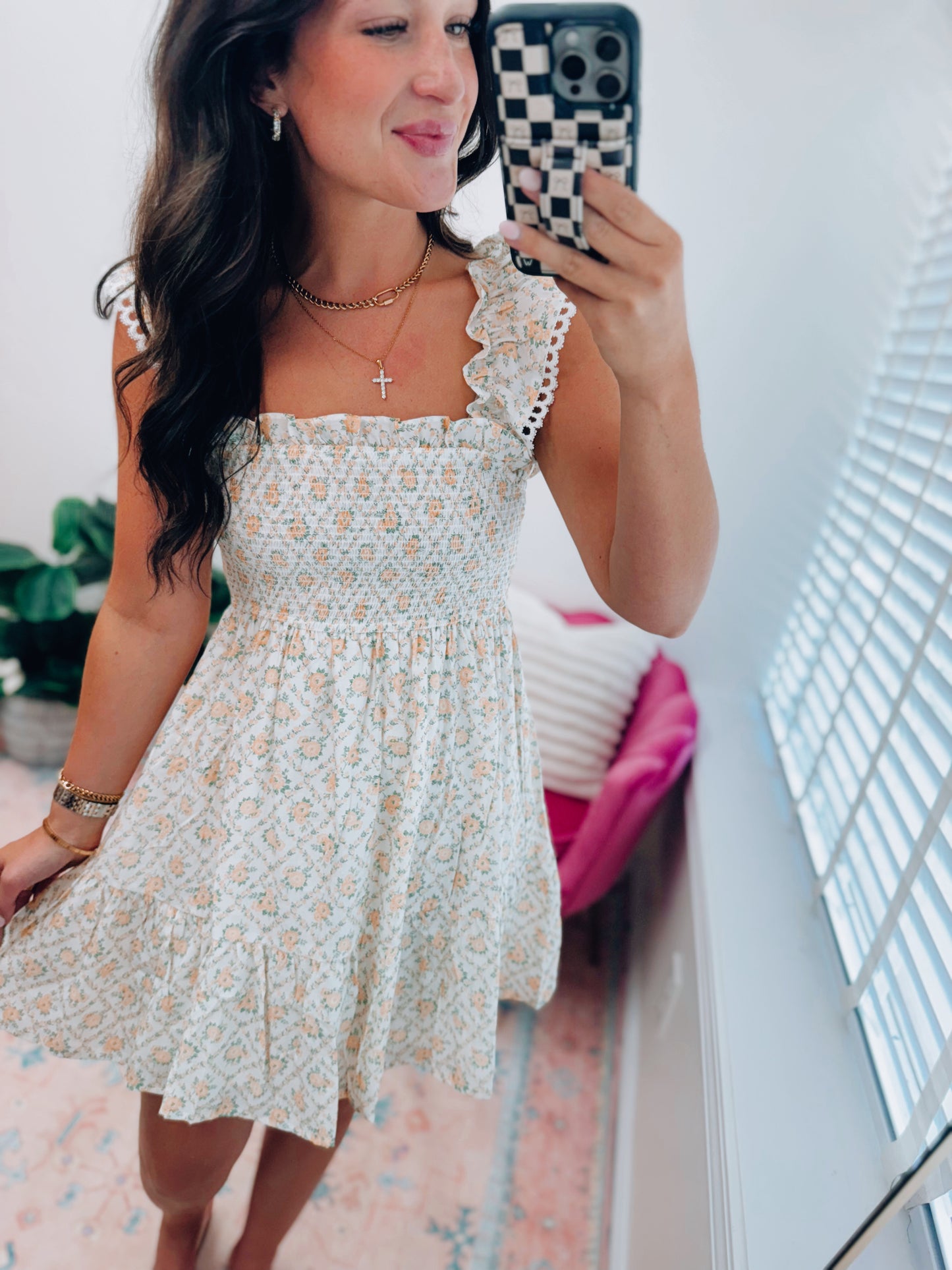 Trellis Yellow Floral Mini Dress